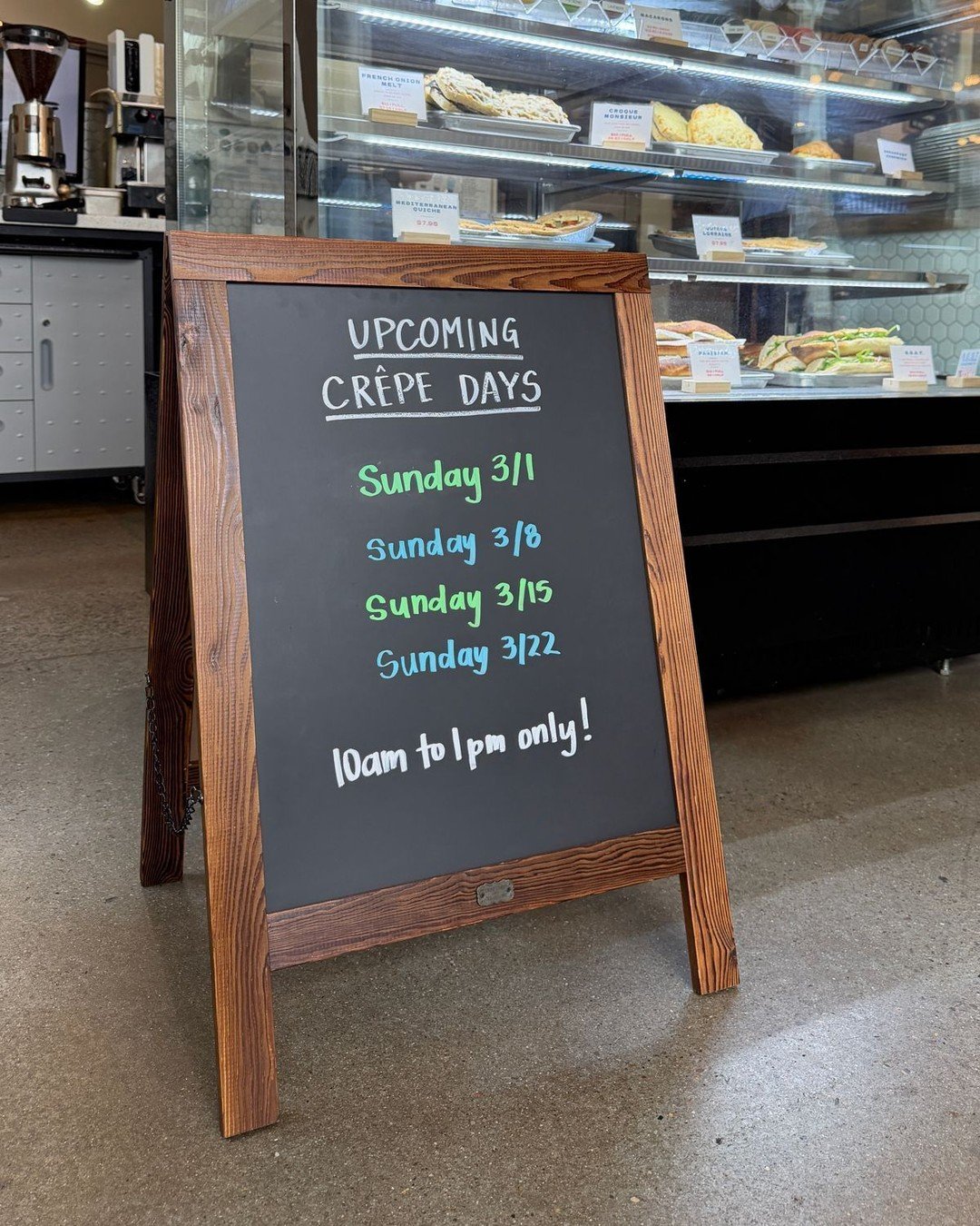 Quick reminder that we have fresh crepes every Sunday from 10am - 1pm! All crepes are made to order at the crepe station with different flavors and toppings every week! 

Plus free parking in the attached garage so you have plenty of time to sit and 