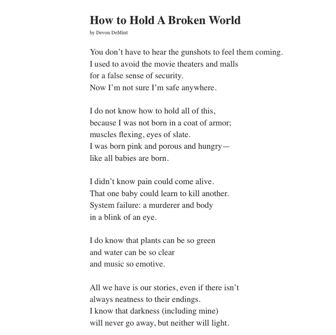 I&rsquo;ve been feeling a lot lately, like I&rsquo;m pretty sure most of us have. I&rsquo;ve been writing a lot more, too. As my friend Kaelie (@fish_kiss) says: &ldquo;From the dark comes the art&rdquo;.

I wasn&rsquo;t sure about this poem for a wh