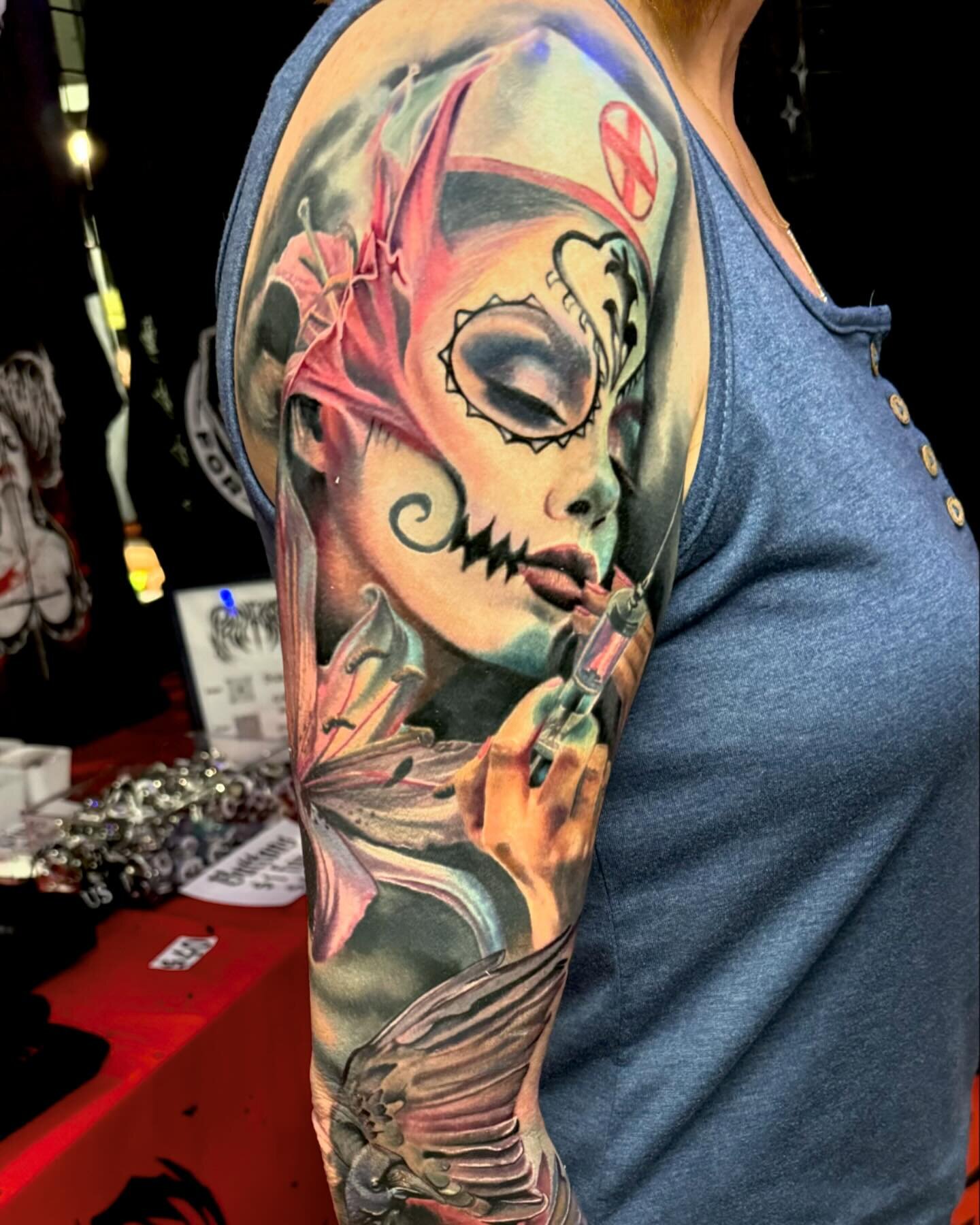 Got to finish this #sleeve @cyantattoo here in #daytonohio somewhere between 40-50 hours all together. Done in 6 sessions. The first 4 I used an ink brand, recently I consolidated 80 inks down to 12. Using the @empireinks painter color collection. I 