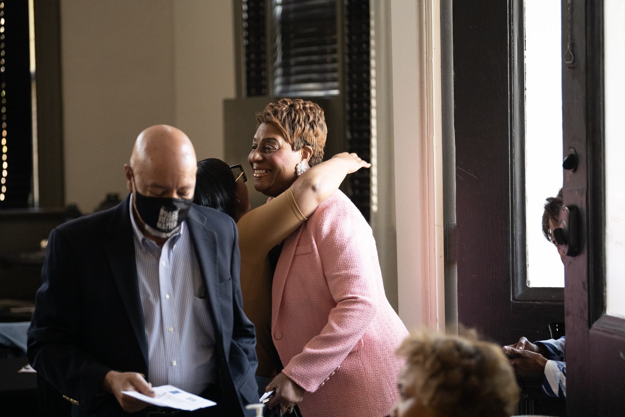 Sarah Simmons greets former student now on Spartburg Co. Dems Board.jpg