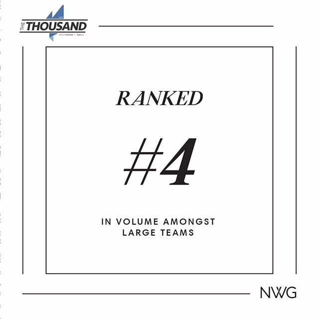 I am so proud to be part of the @nwg_comapss team. &quot;2020 The Thousand&quot; has ranked us #4 in the nation for the highest sales volume for large teams, recognized by @wsj + @realtrendsinc. Cheers to our team! I feel fortunate help clients achie