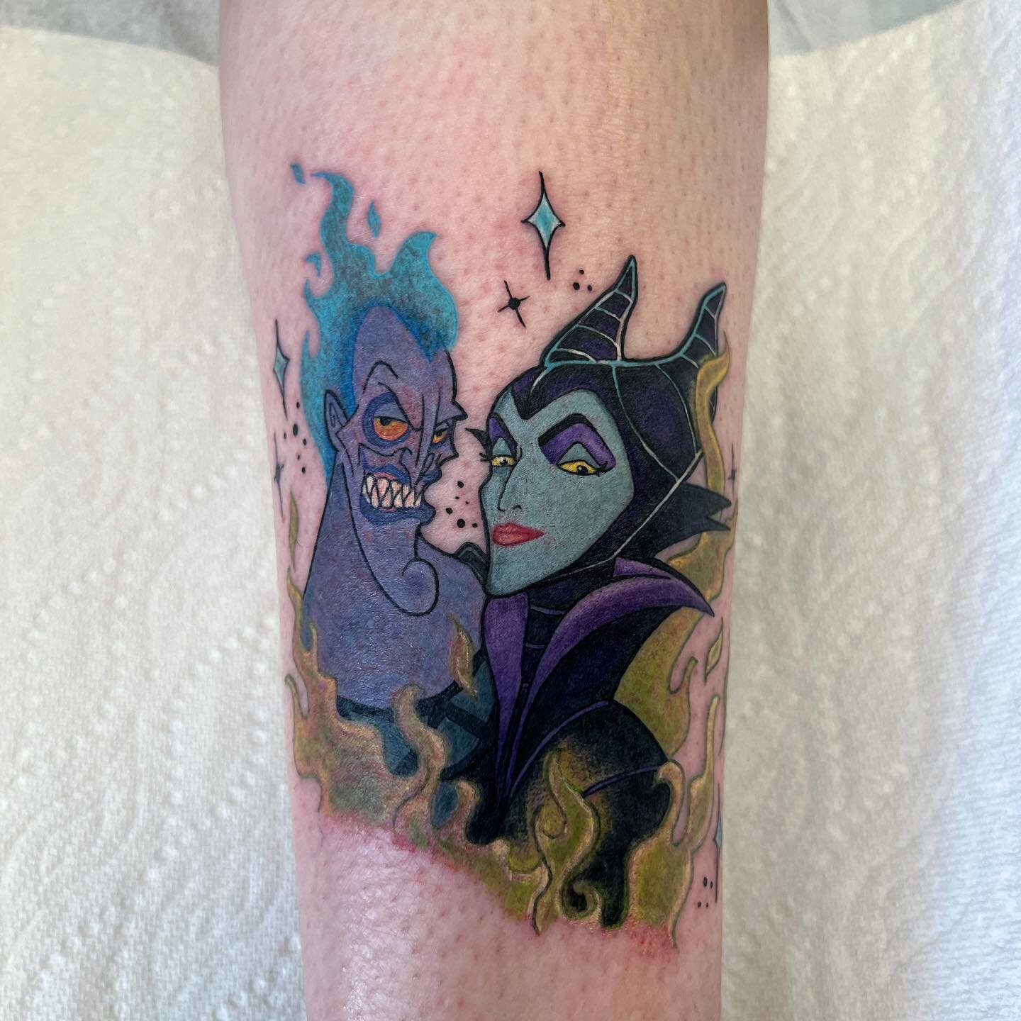 💜 MALEFICENT &amp; HADES 💜 

Drop a 😈 for Maleficent or a 🔥for hades 

Can&rsquo;t wait to get healed shots of this one ! @vsymington 

@babalon.tattoo @eikondevice @industryinks @anarchy_tattoo_supplies @cheyenne_tattooequipment @disney @disneyt