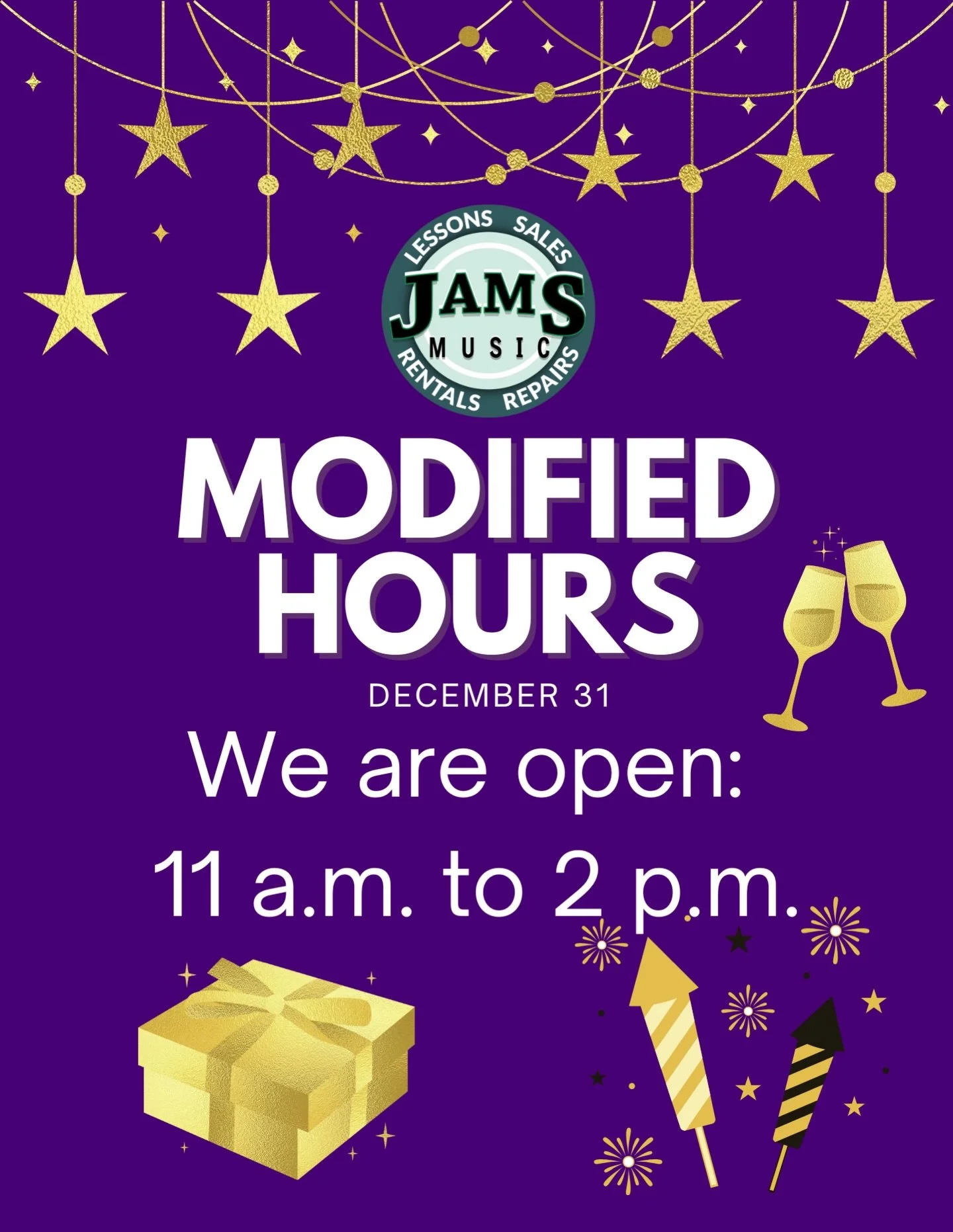 We are open today! However, we close at 2:00 p.m. so come on by before then!

See you next year 😉

#NewYearsEve #2026 #jamsmusicdublin #bayarea