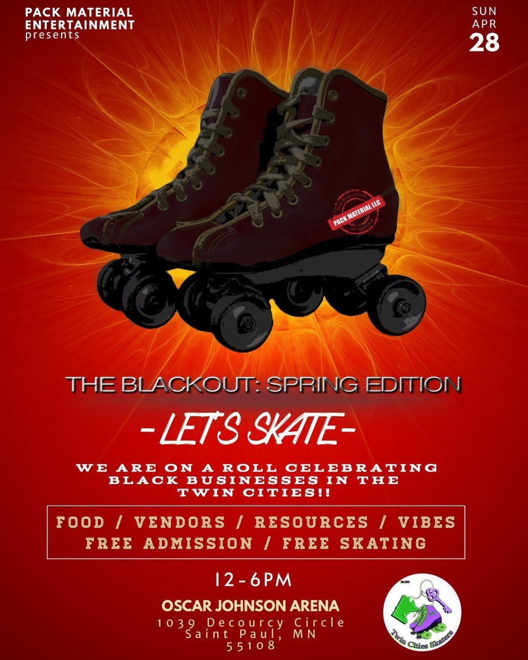 Let's SKATE! 🛼 @twincitiesskaterrs + @packmaterialllc bring you &quot;The BlackOUT: Spring Edition&quot; an all day event celebrating and presenting a diverse array of Black businesses right here in Saint Paul and the greater Twin Cities community. 