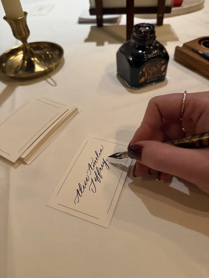 live writing of place cards for a private brand dinner