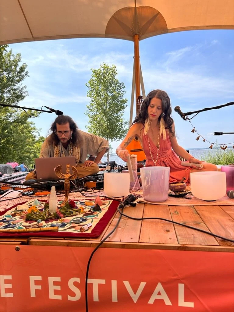 Captured in our element at @illumefest this July 🤍 

Weaving modern technology with ancient sounds, as we bridge the frequencies of heaven and earth. 

Hudson we loved you so much we are returning this Friday, August 29th for a very special Blue Lot