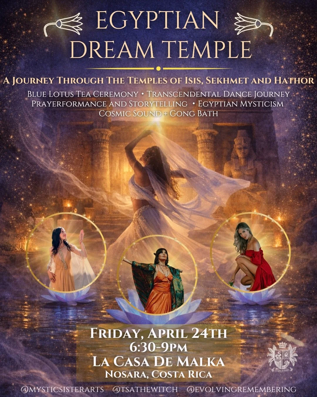 This Friday @lacasademalka becomes a living temple of the Goddess ✨

Step into an immersive Egyptian dreamscape guided by @mysticsisterarts, @tsathewitch and @evolvingremembering - three initiated Kemetic priestesses weaving ritual, sound, and story 