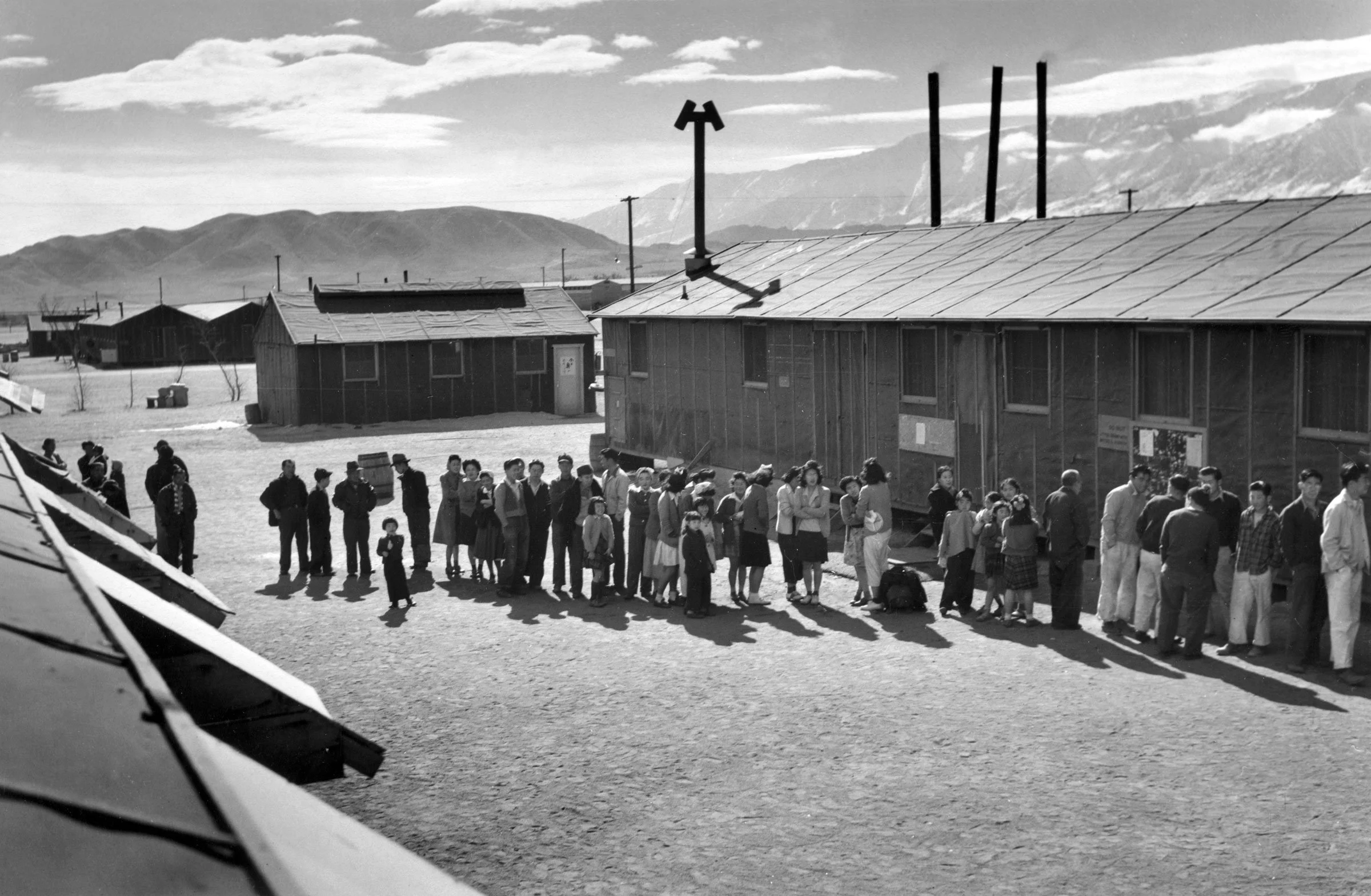 Mess line, noon, Manzanar Relocation Center, California