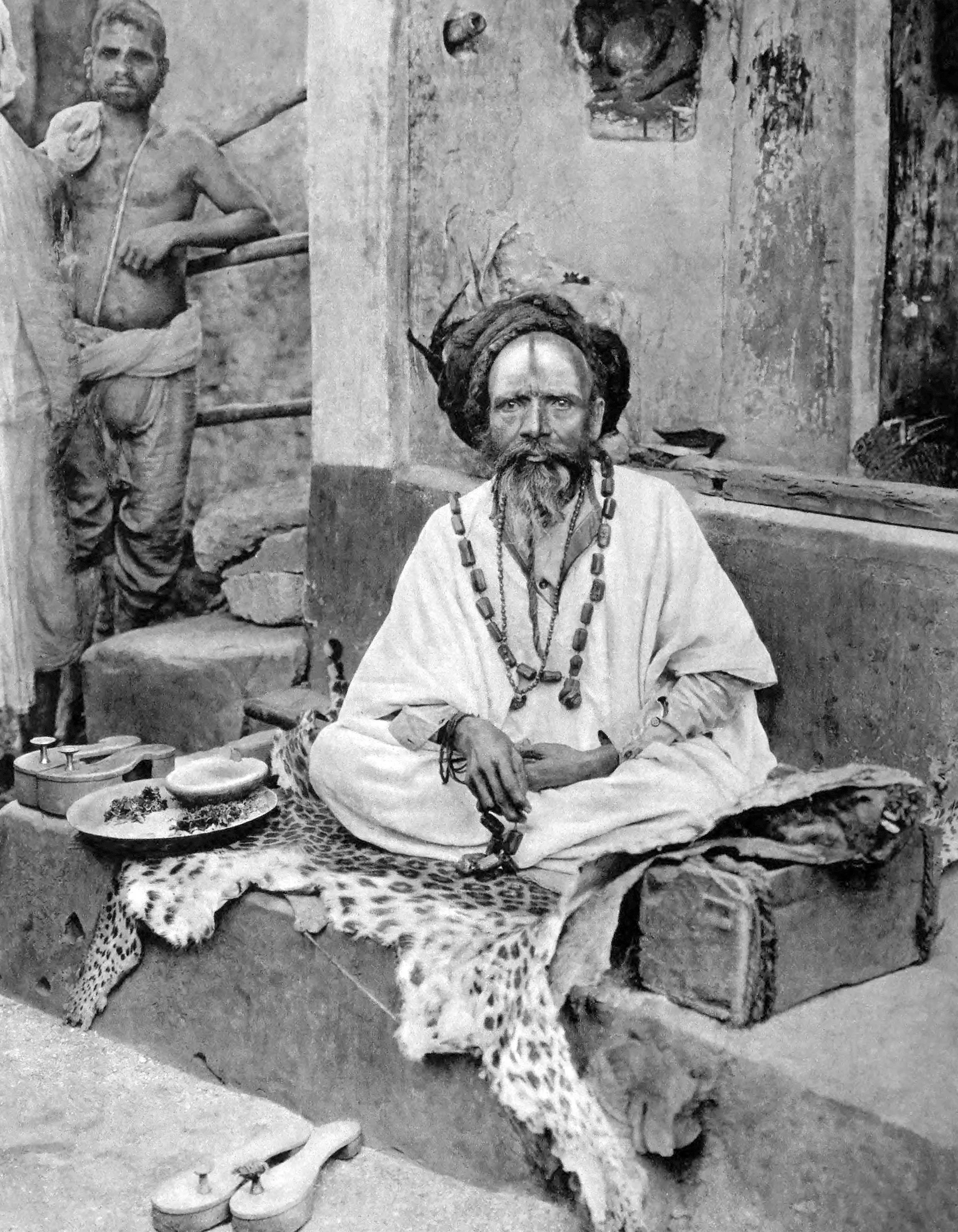 Bhubaneshvar. A Sadhu in front of his Cell