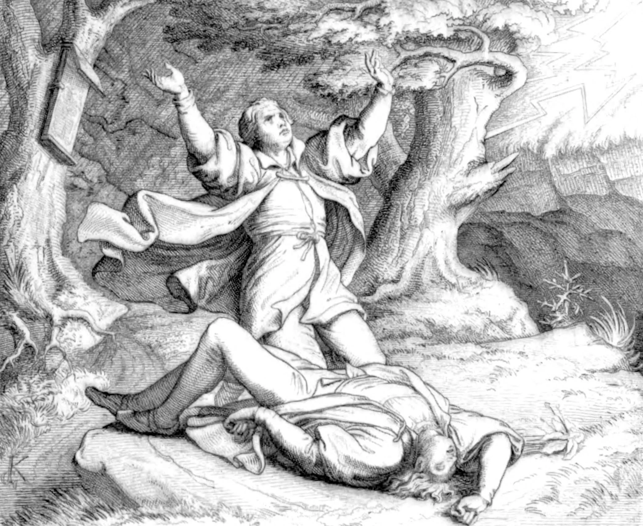 Luther's Friend Alexis is killed by a flash of lightning close beside him, on a journey, when they were travelling together