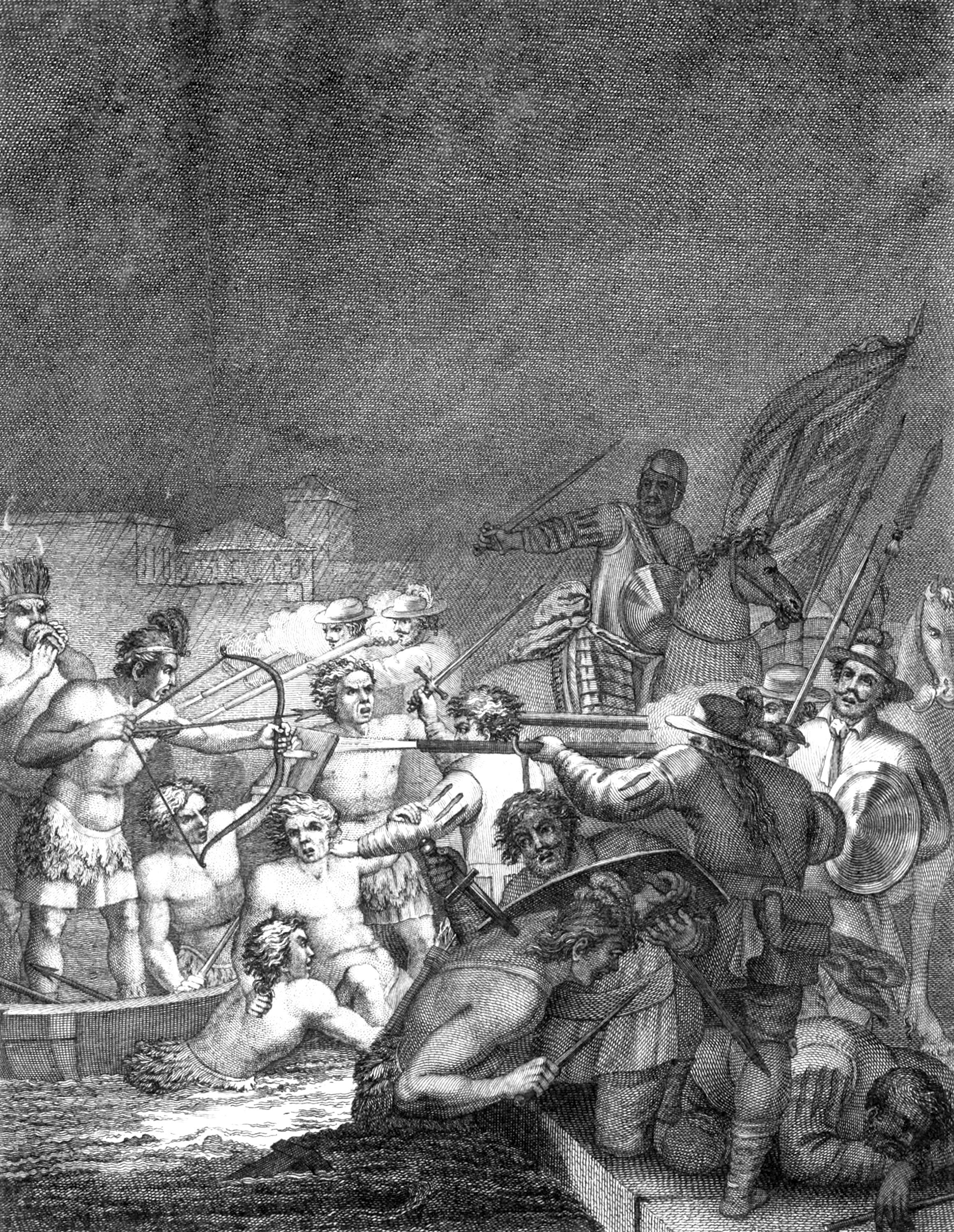 The Spanish and Mexicans fight at night on the causeway of the lake, from where they emerge with great difficulty and loss of space