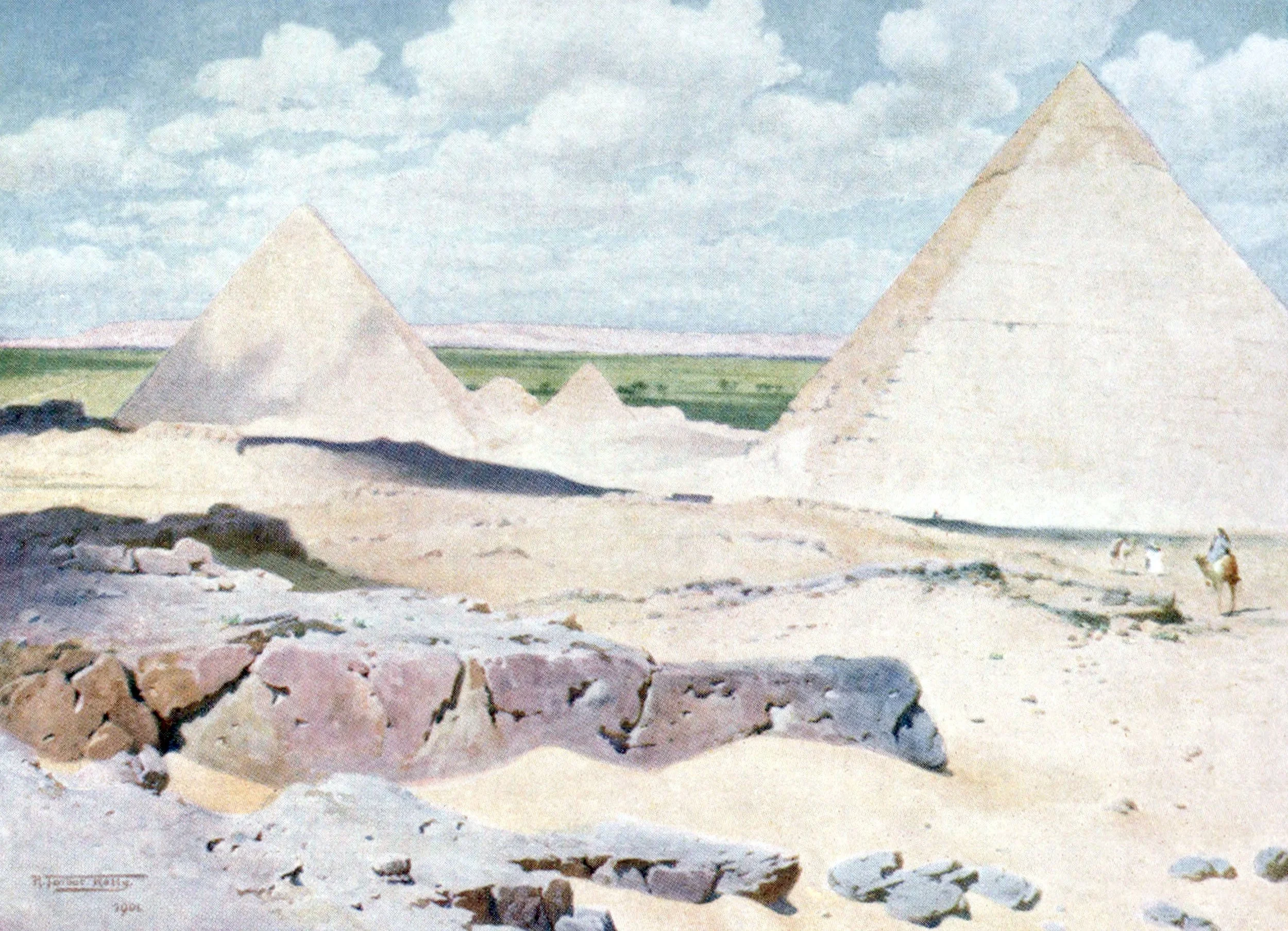 The Pyramids of Gizeh from the Desert