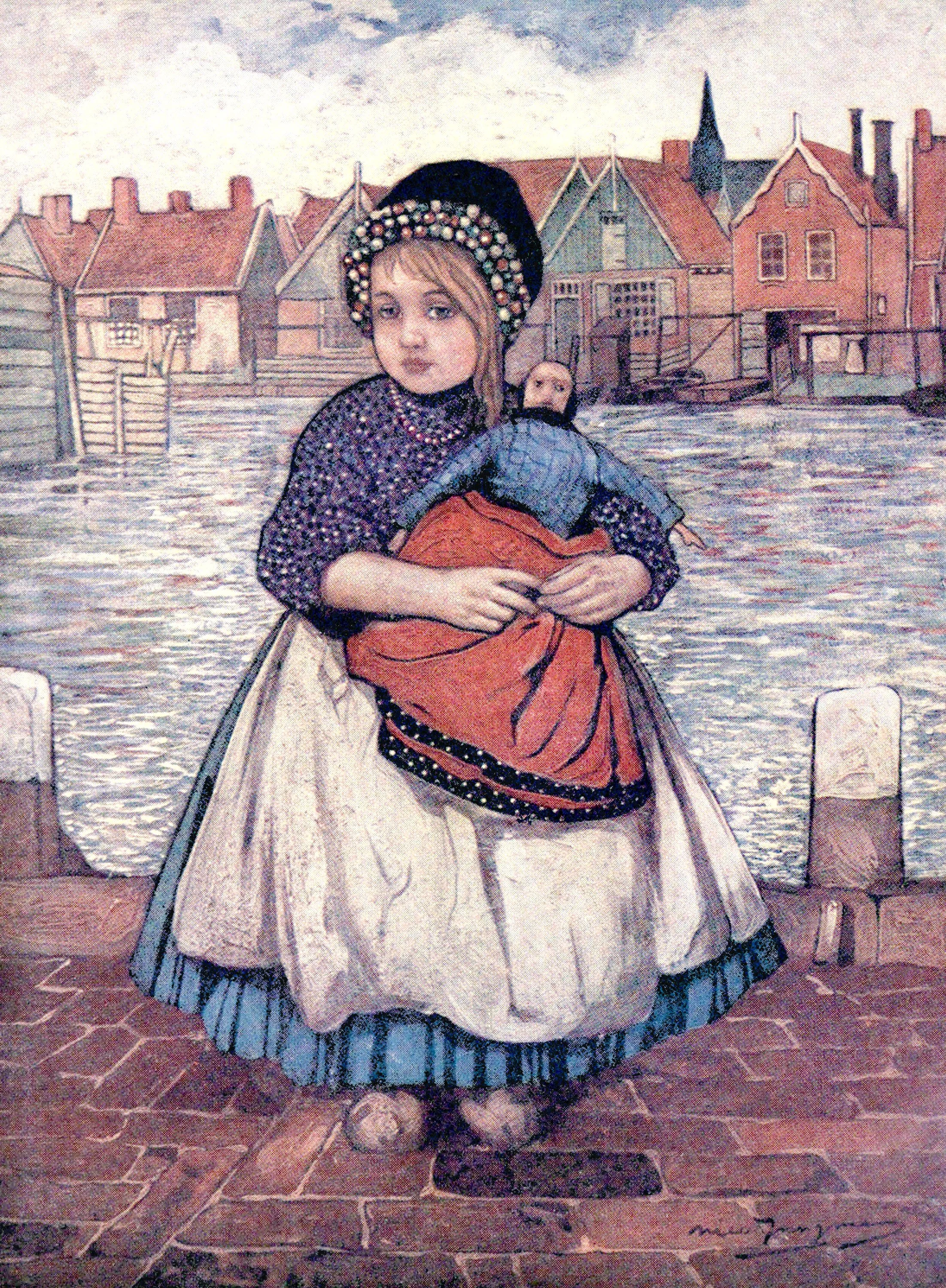 A Girl with a Doll, a Baby of Volendam