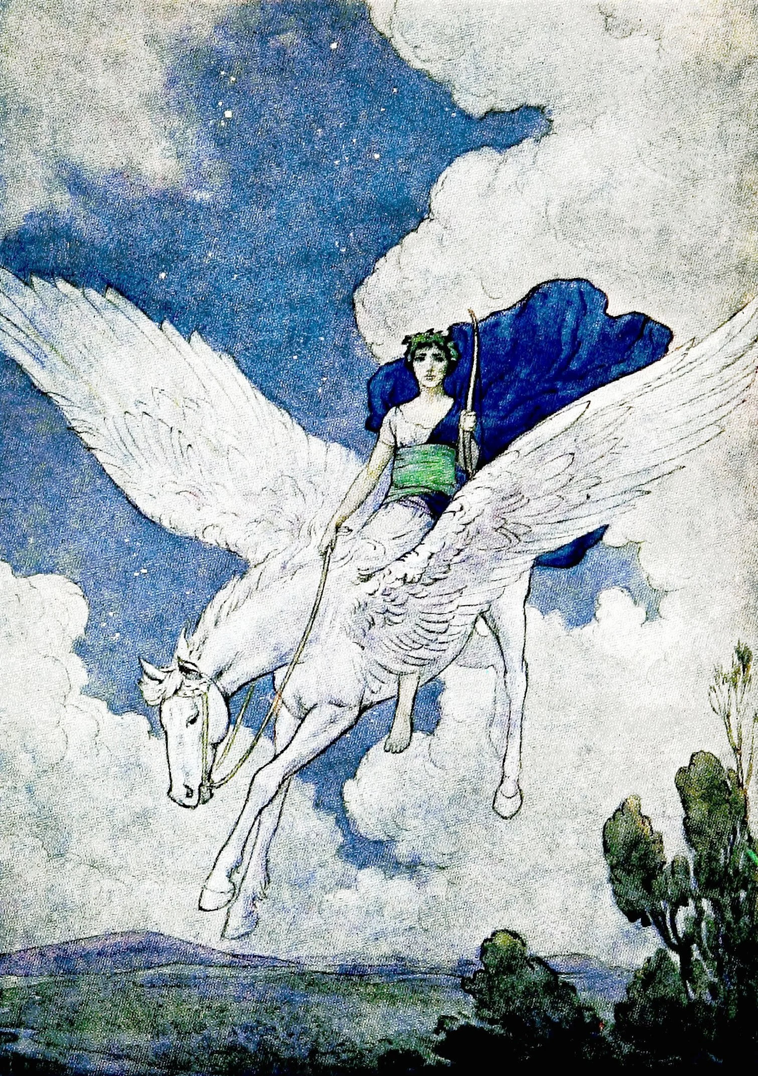 The silver-winged horse swept downward in answer to Bellerophen's hand and heel