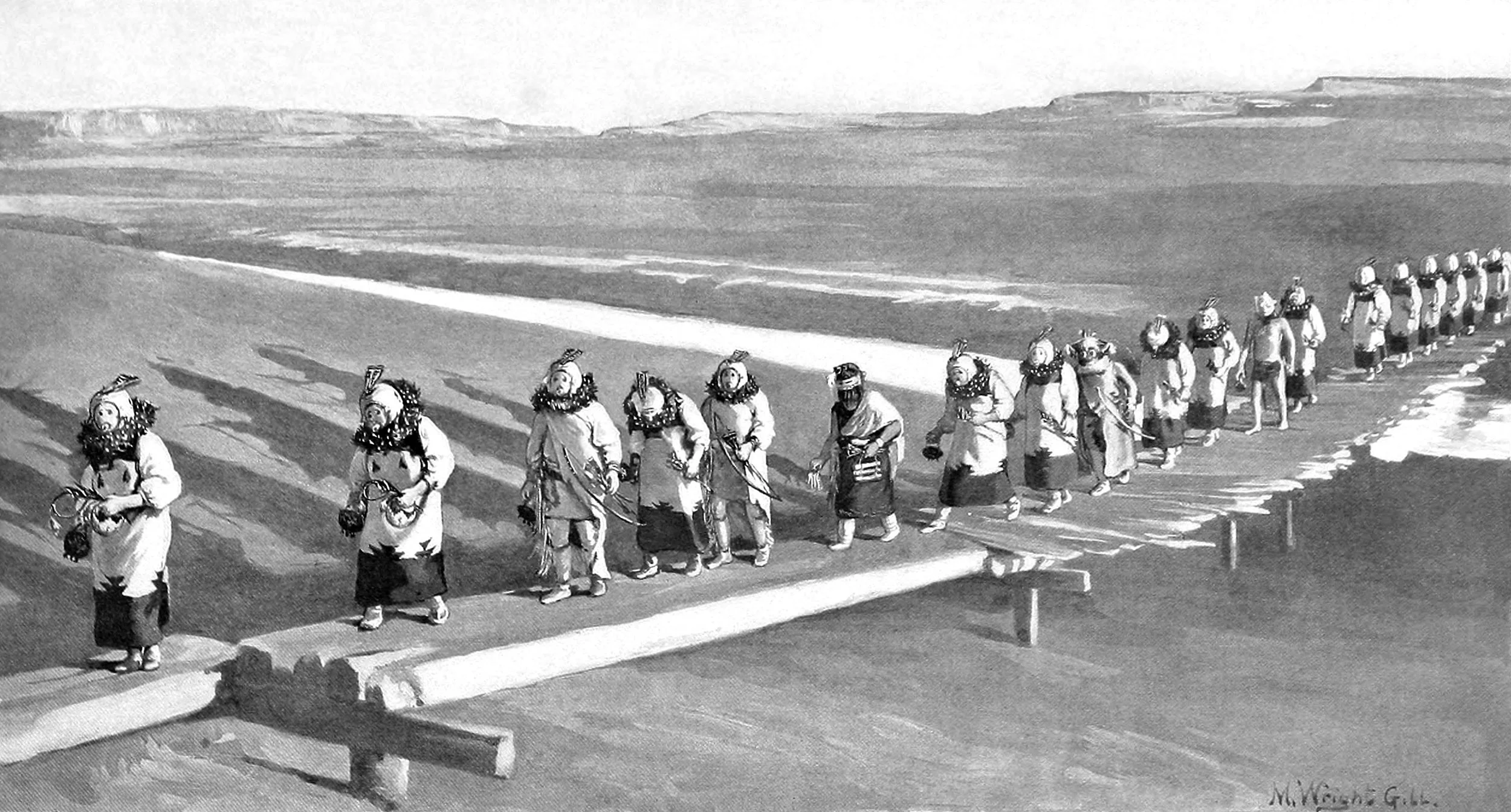 Kia'Nakwe gods crossing bridge at Zuni