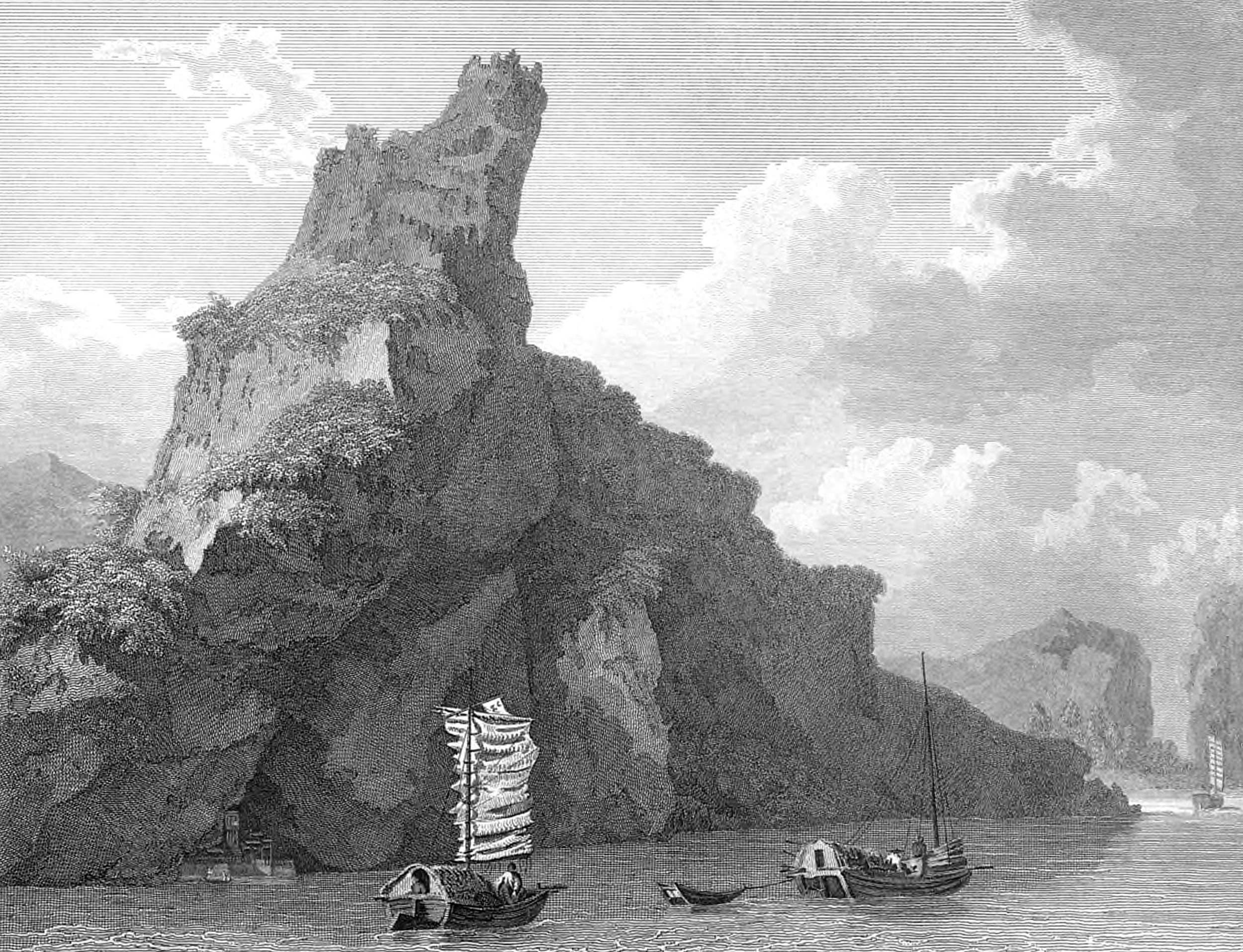 The Rock of Quang-Yin, with an excavation near its base, serving as a Temple and Dwelling for several Priests of Fo