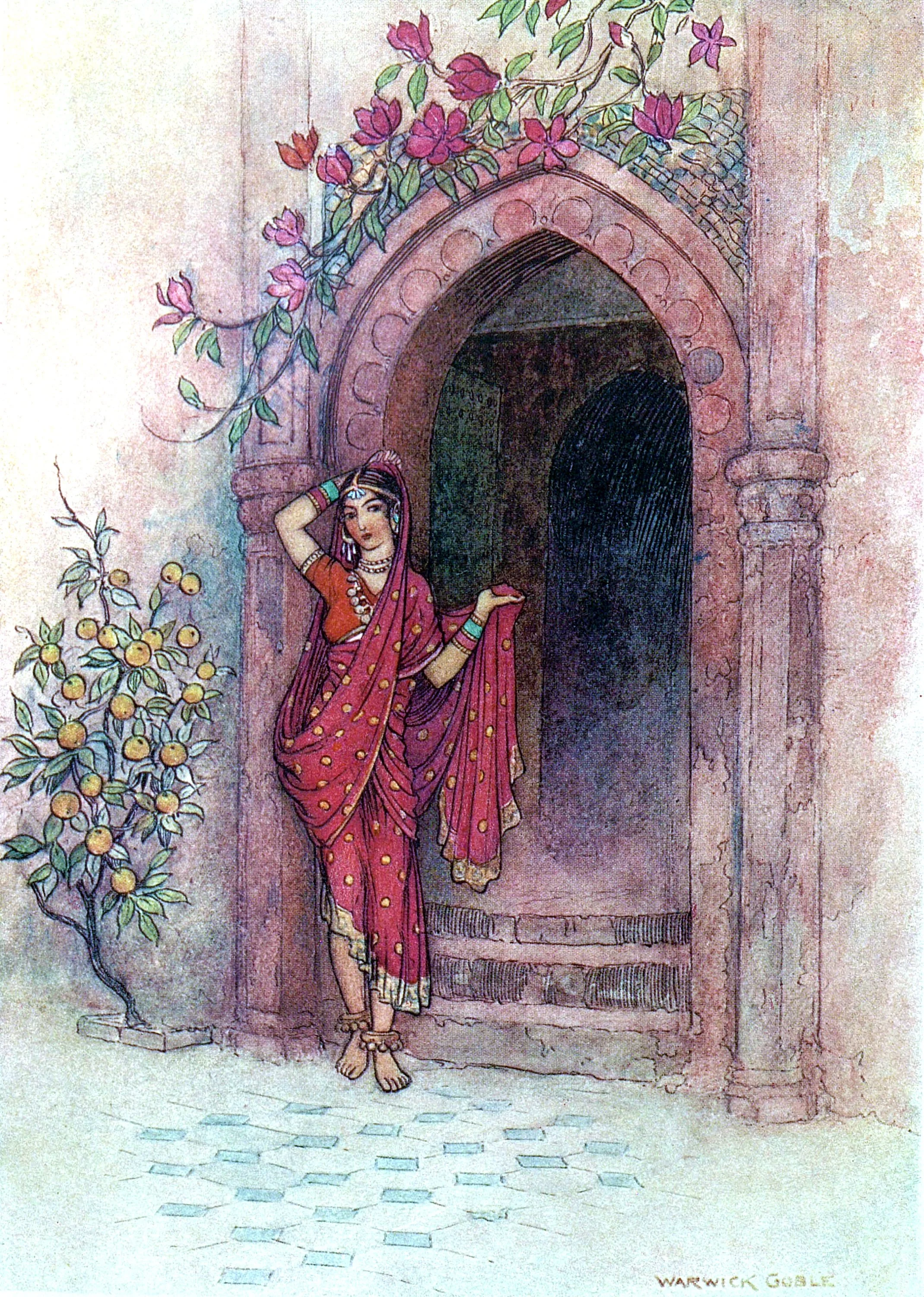 At the door of which stood a lady of exquisite beauty
