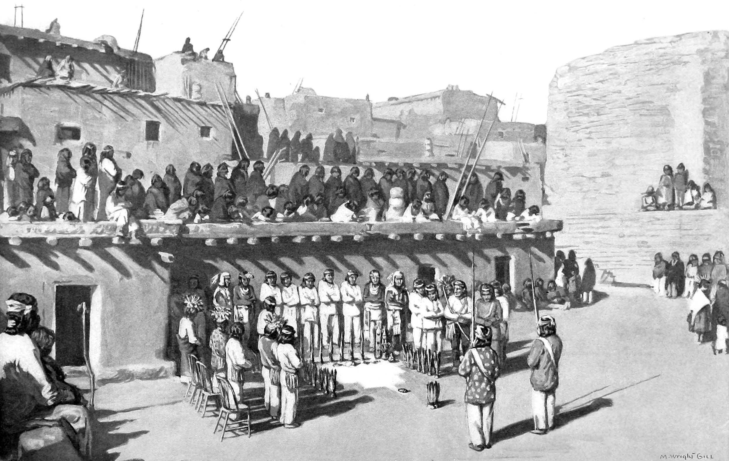 Meal Painting of A'Pi'Lashiwanni (Bow Priesthood) in plaza