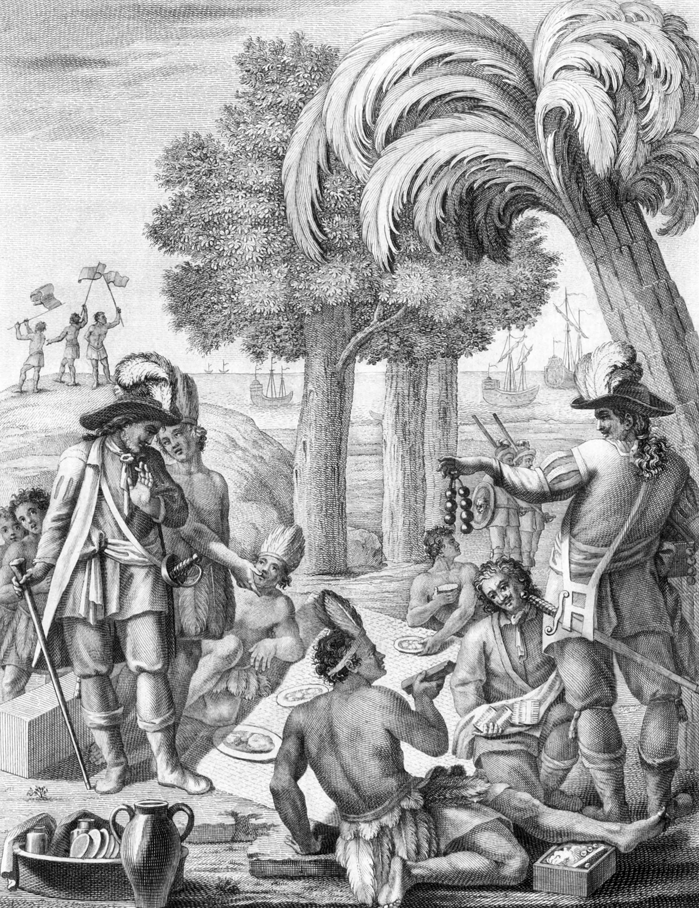 Juan de Grijalba enters the Rio de Banderas where he is well received by the natives