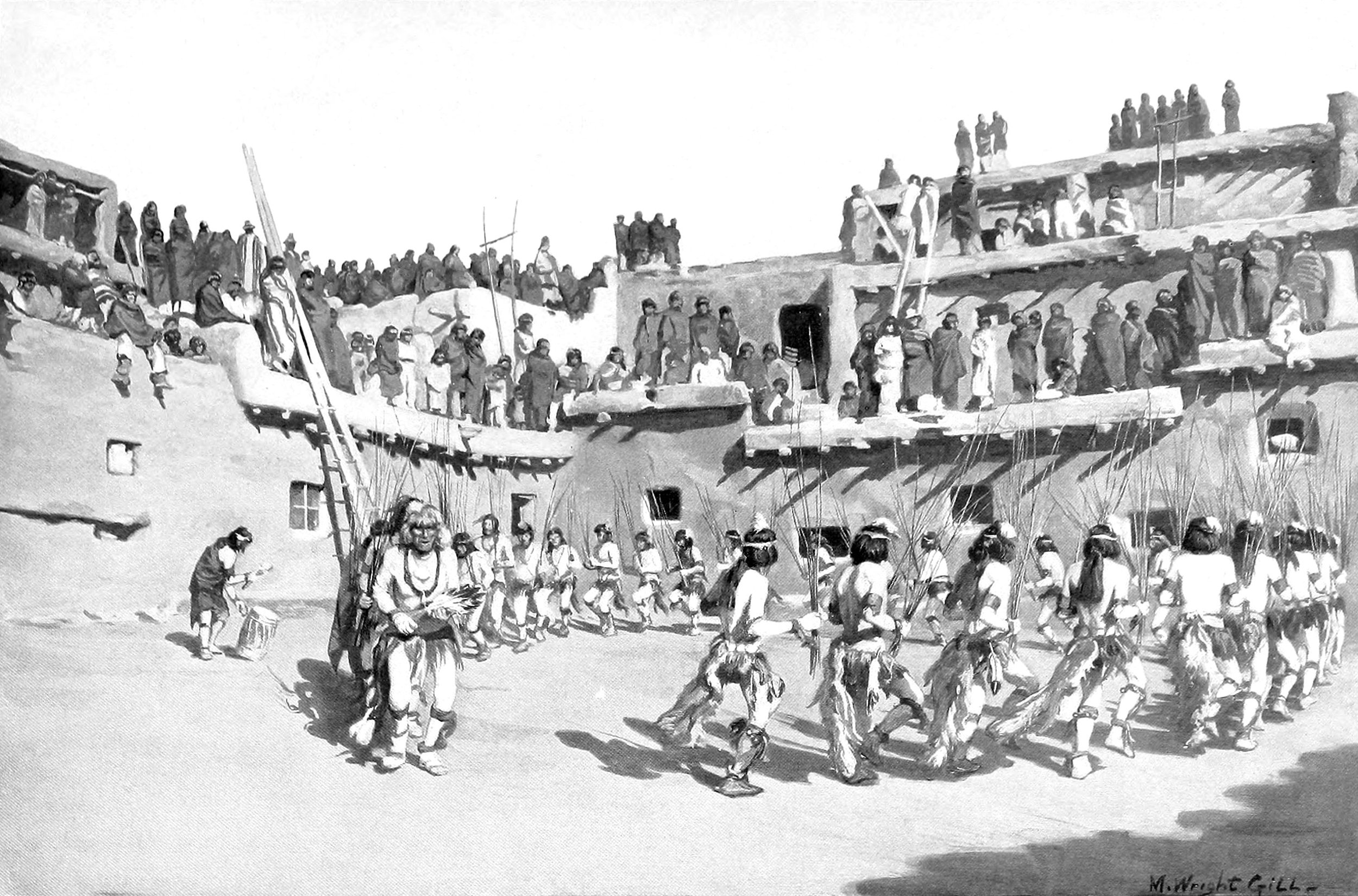 Willow Dance of Ko'Shi'Kwe (Cactus Fraternity), director of foreground bearing Po'Nepoyanne, Sacred Fetish of the Fraternity