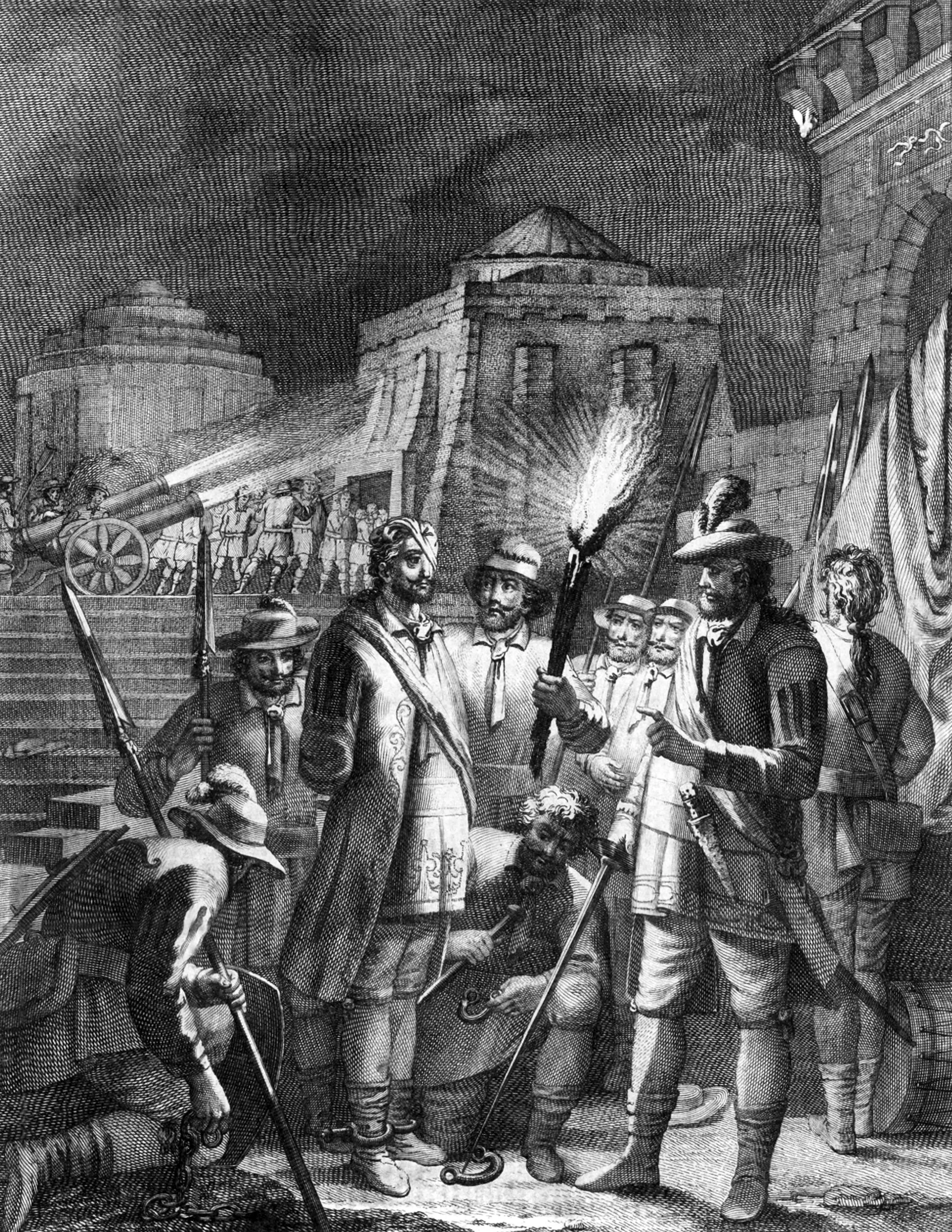 Cortes attacks Panfilo de Narvaez's barracks at night, he defeats him, leaving Berido a prisoner