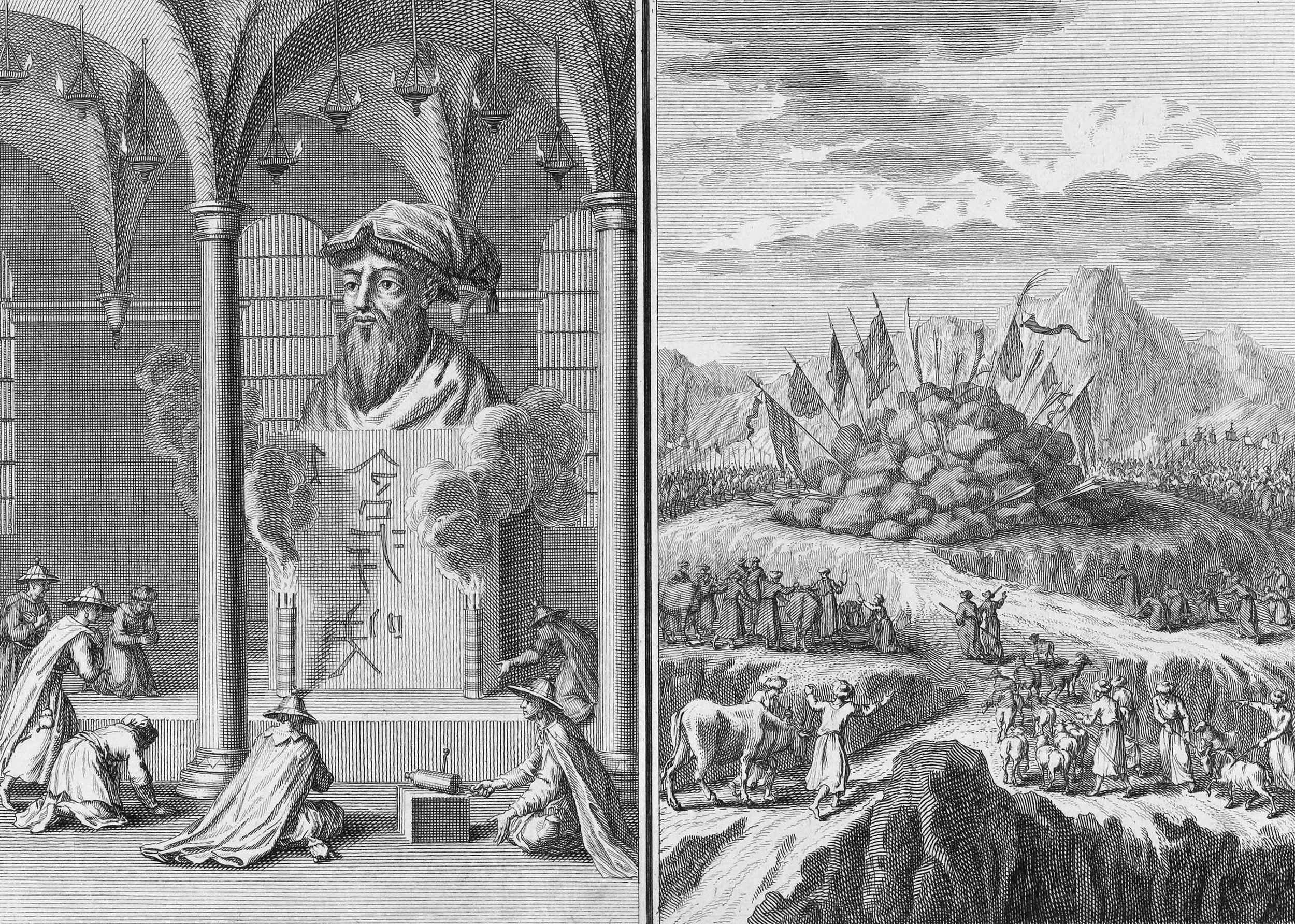 Han, King of the Tartars. Trophies, raised on the highest mountains, which llamas will adore for the preservation of men and dogs.