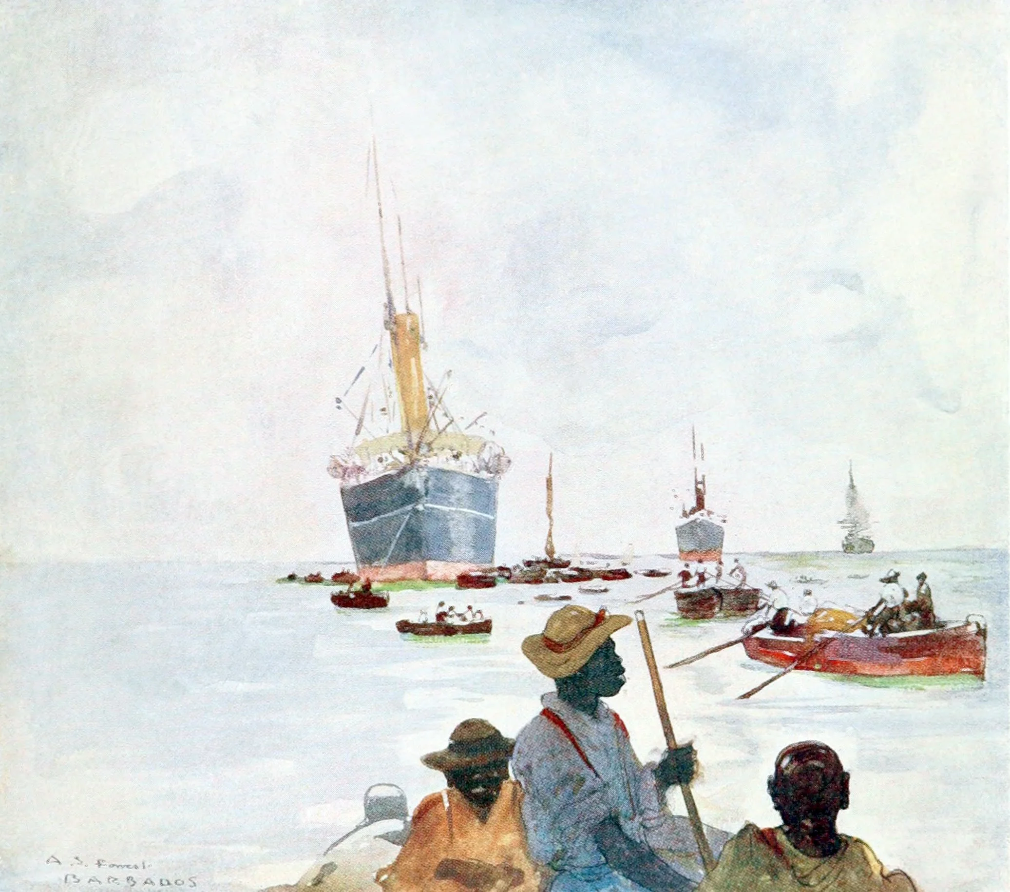 Steamers Unloading, Barbados
