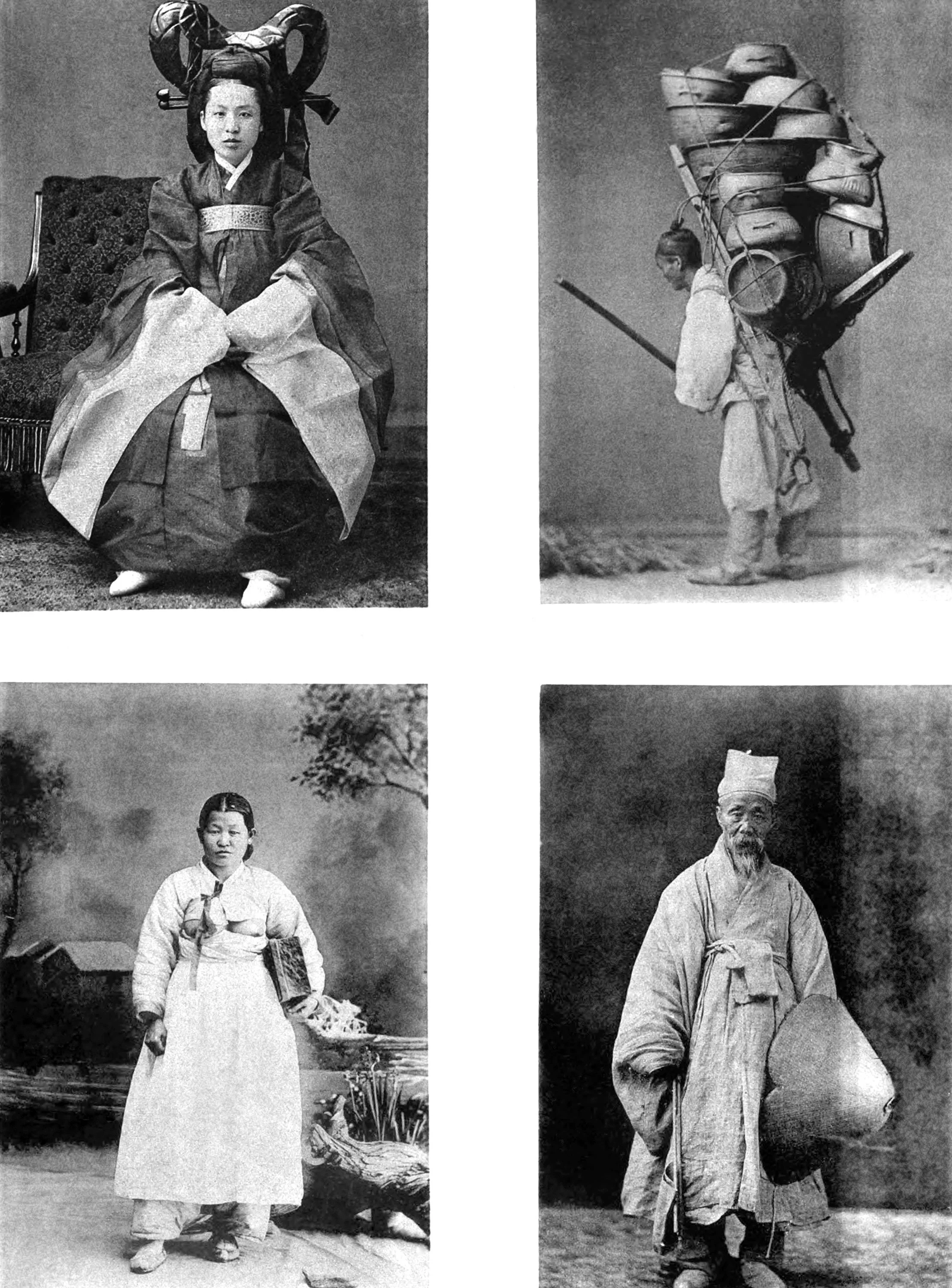 Lady of the Palace, Vase Peddler, Common Woman, and Korean in Mourning Clothes