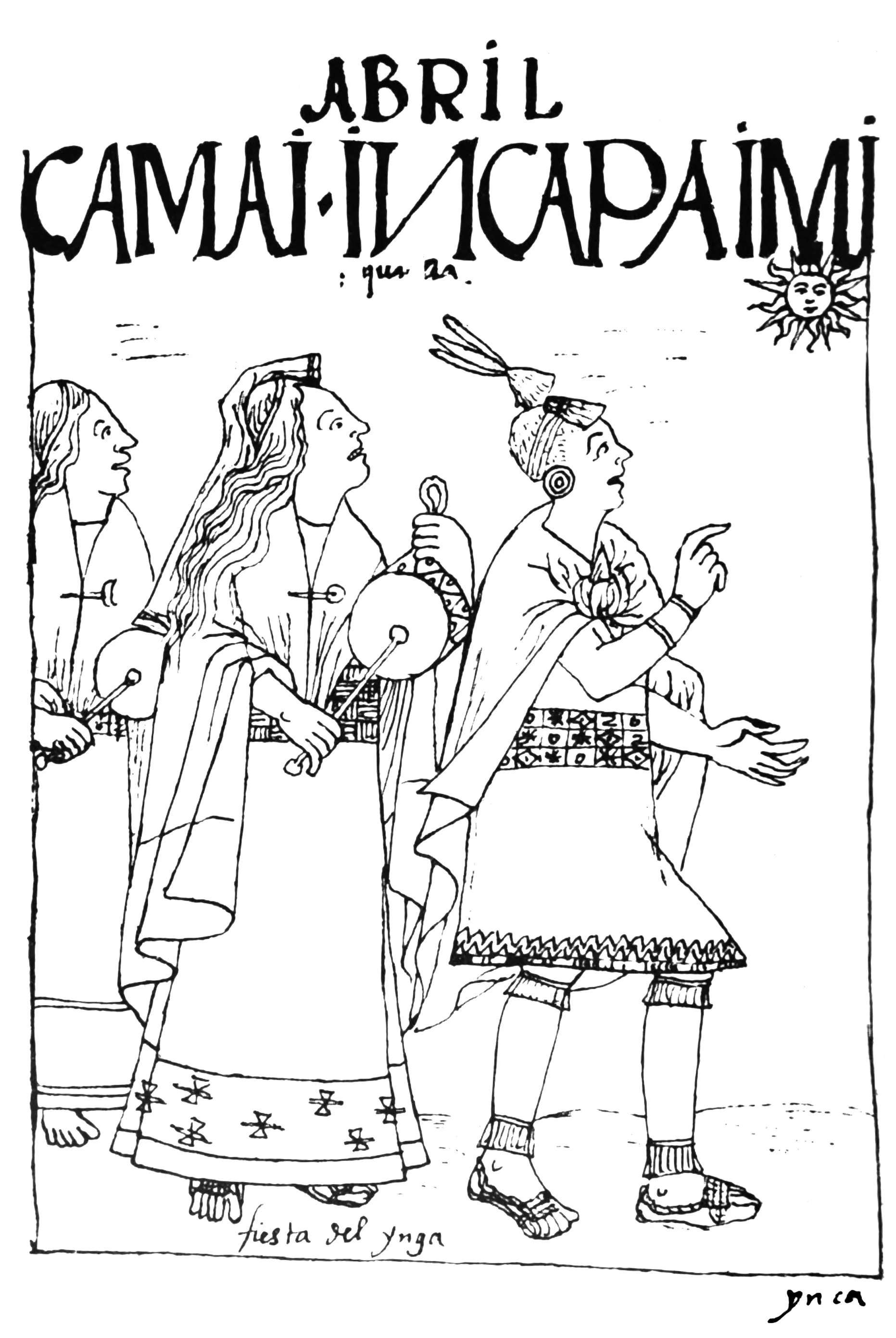 The Inca and his consort walking in a festal possession