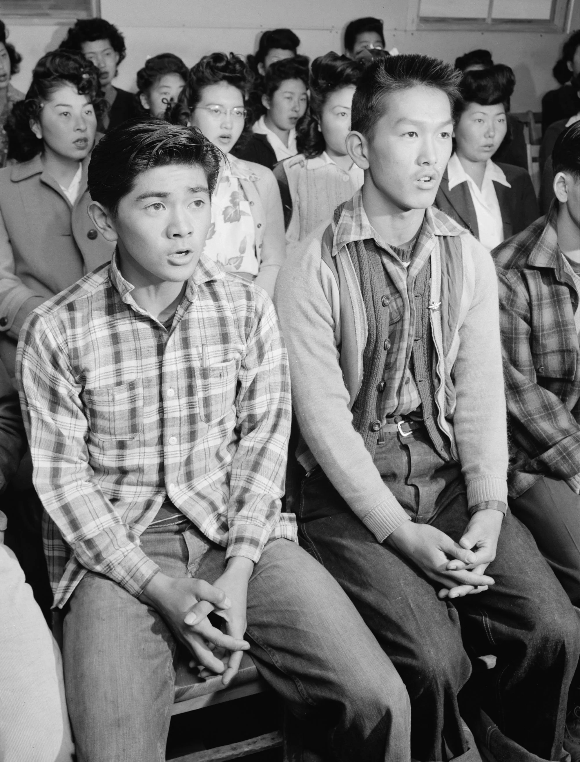 Choir, two singers, Manzanar Relocation Center, California