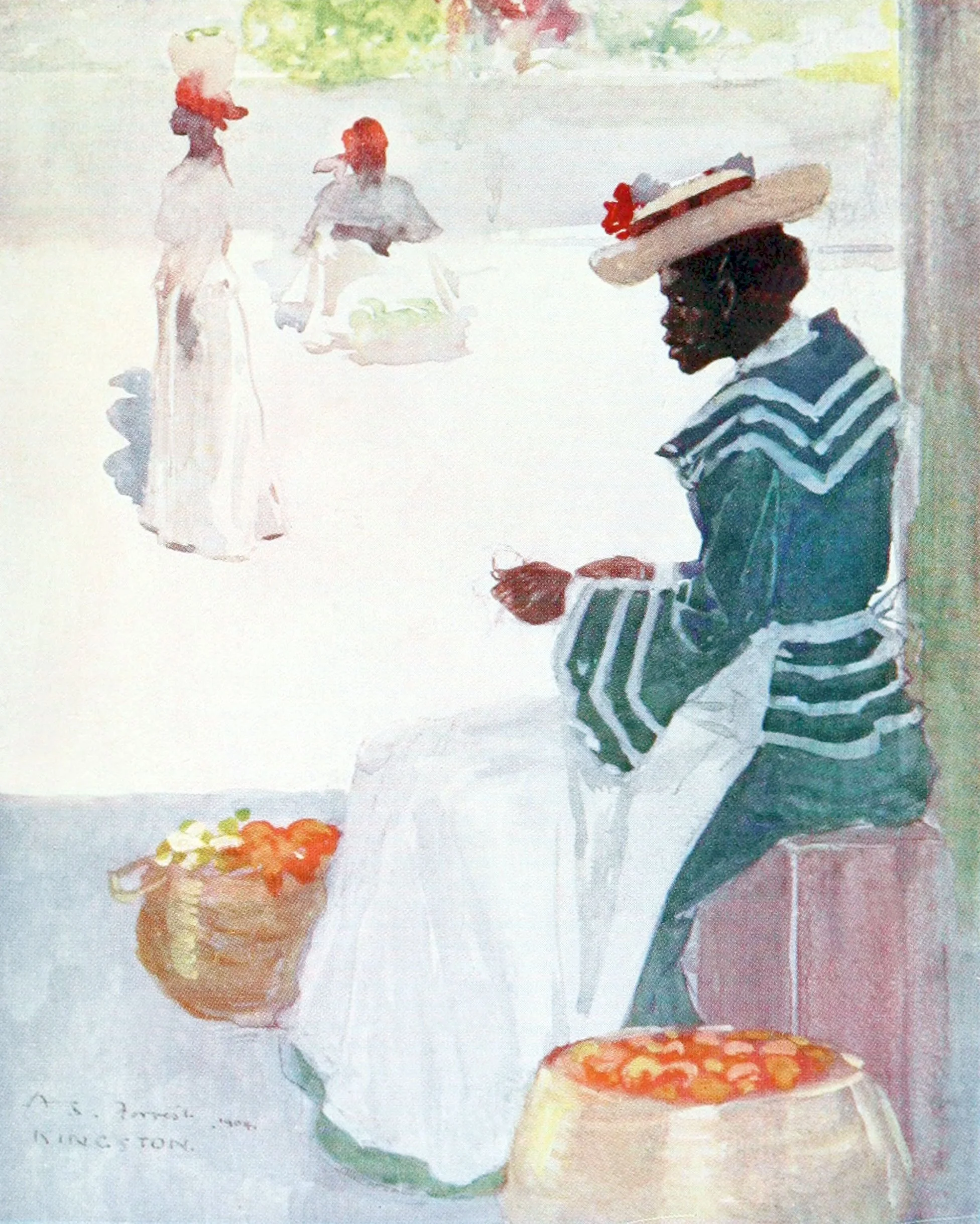A Fruit Seller on a sidewalk, Kingston