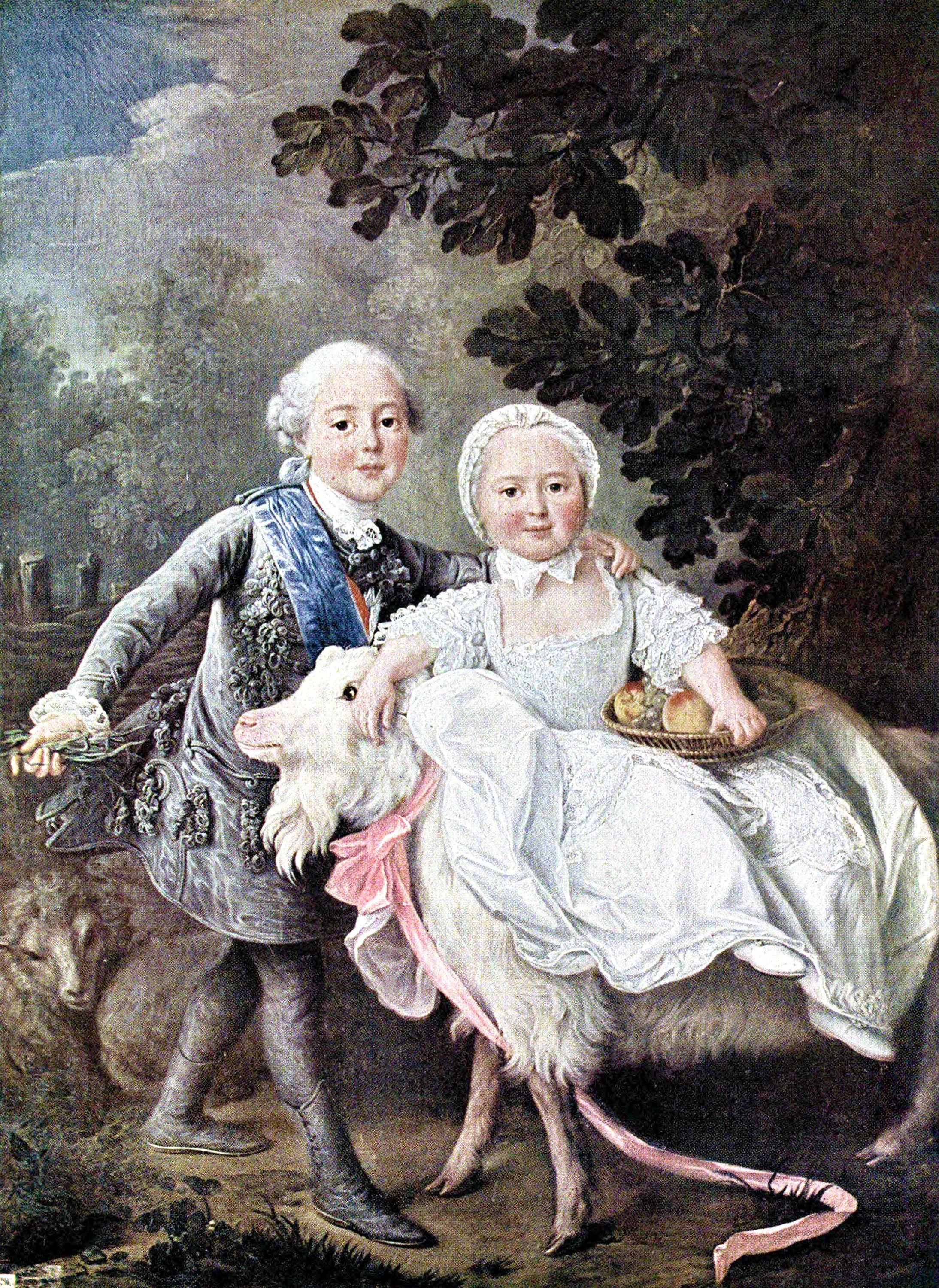 Two Children with a Goat, Comte D'Artois and Madame Clothhilde by Drouais