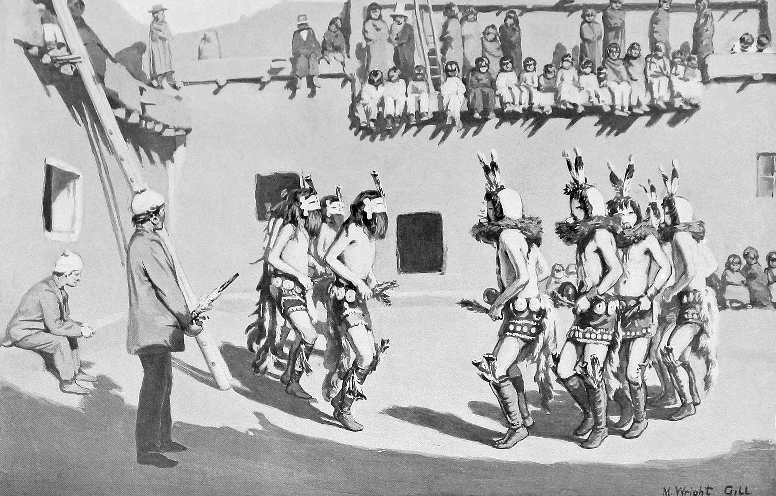 Zuni imitating the Dance of the Ye'Bi'Chai gods of the Navajo