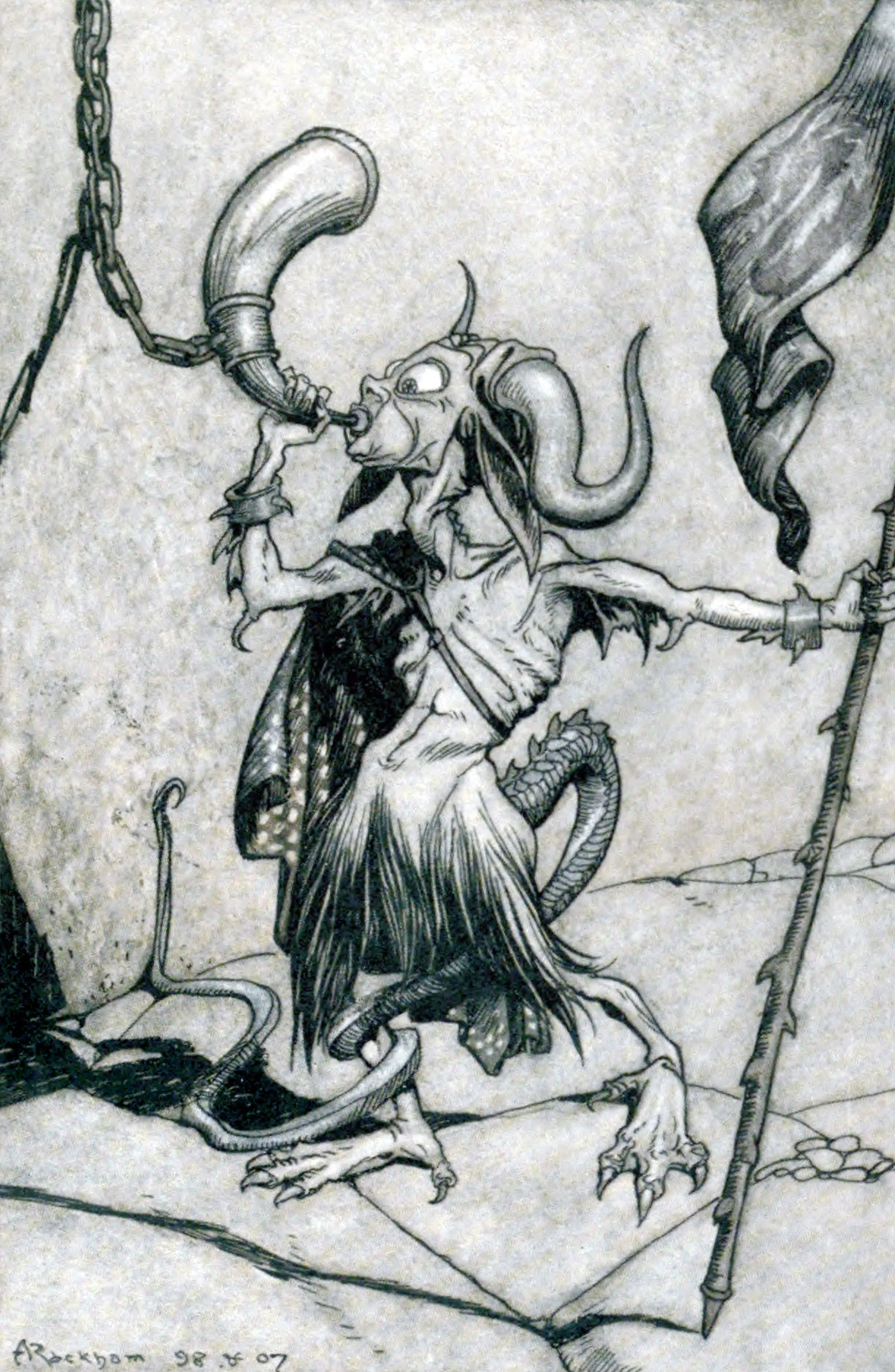 The horn, at the gate of the Barbican tower, was blown with a loud twenty-trumpeter power