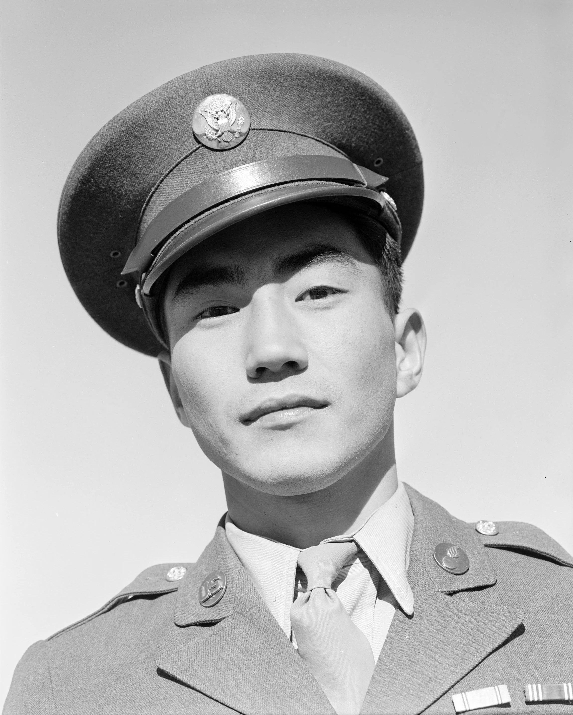 Corporal Jimmie Shohara has two ribbons Good Behavior pre-Pearl Harbor, Rifle and Pistol Citations, Manzanar Relocation Center, California
