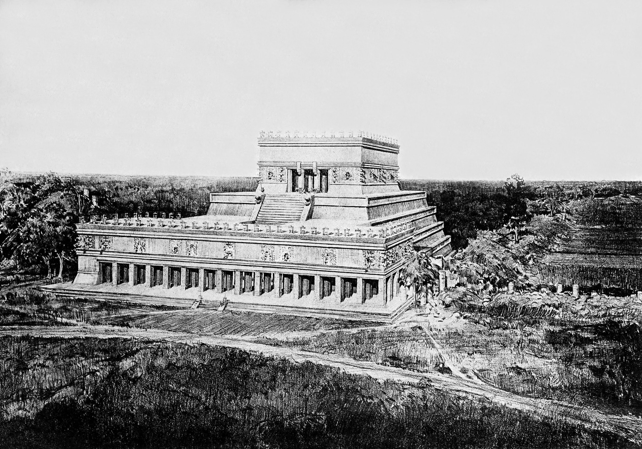 Architectural Restoration of Temple of the Warriors and Northwest Colonnade