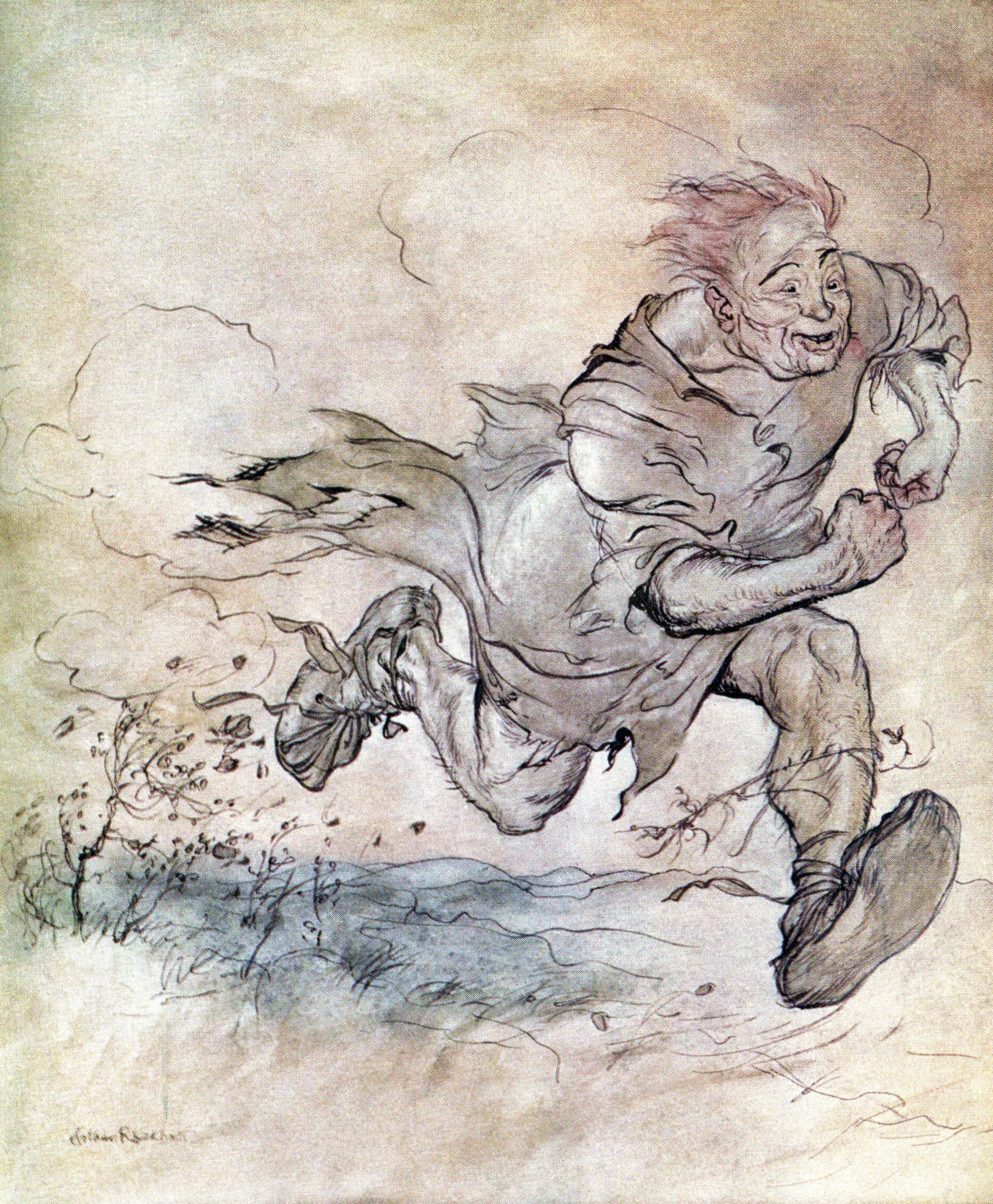 The thumping of his big boots grew as continuous as the pattering of hailstones on a roof, and the wind of his passage blew trees down