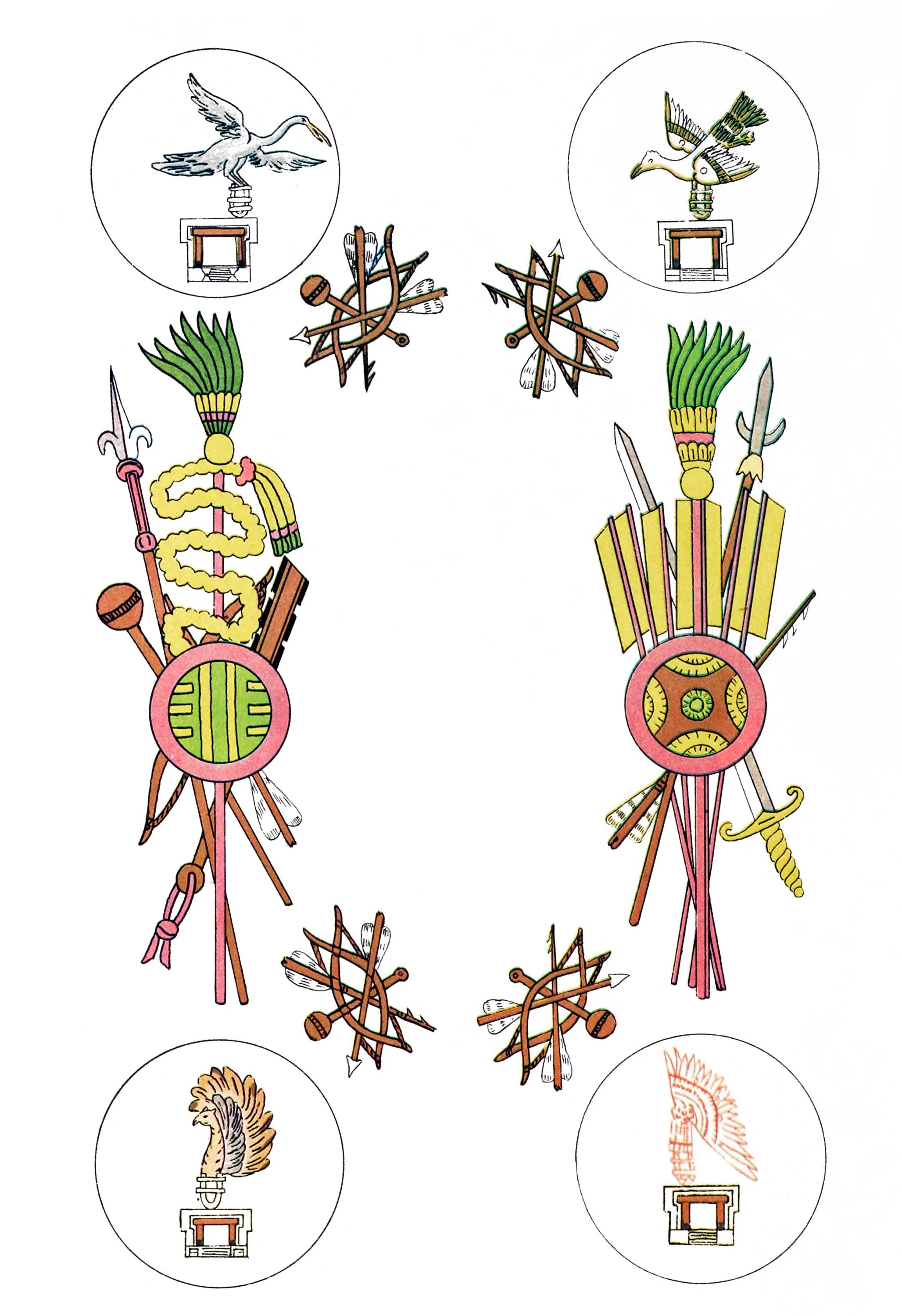 Military trophies of the Tlaxcalans. Coats of Arms of the four capitals of Tlaxcala