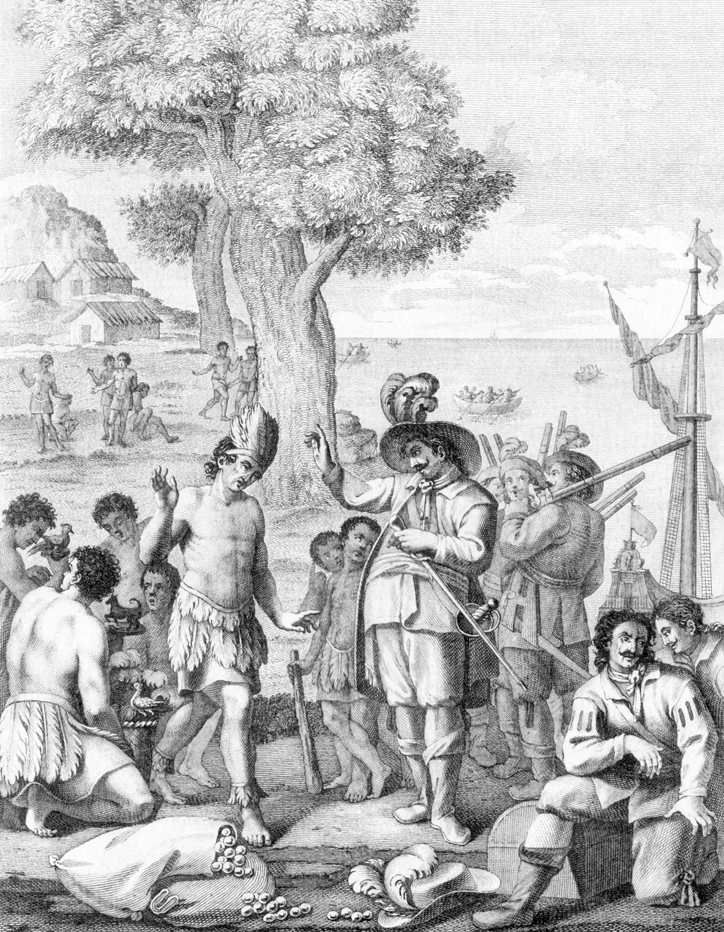 Juan de Grijalba's entry into the Tabasco River where he was received peacefully by its Chief