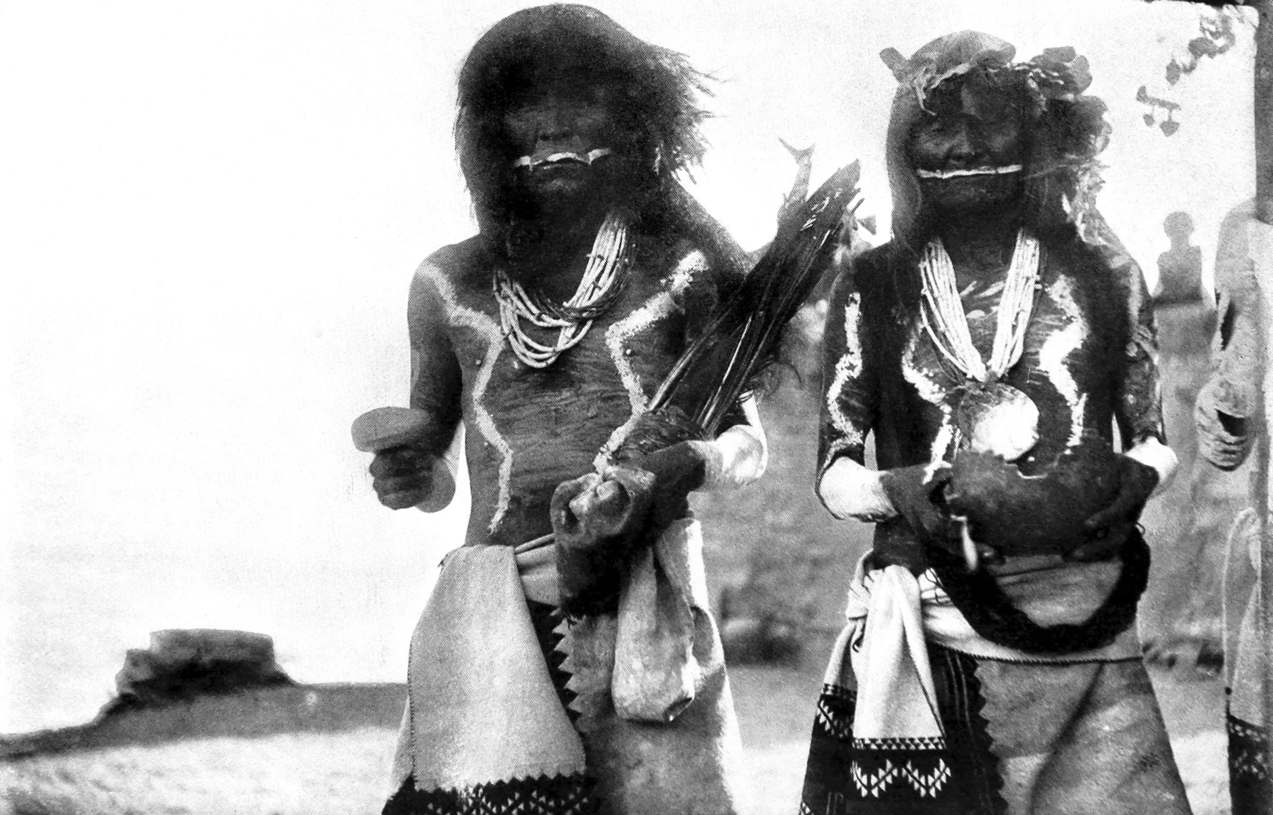 Chief Antelope priest with tiponi, meal bag, and rattle and asperger with medicine bowl and aspergill (ninth day)