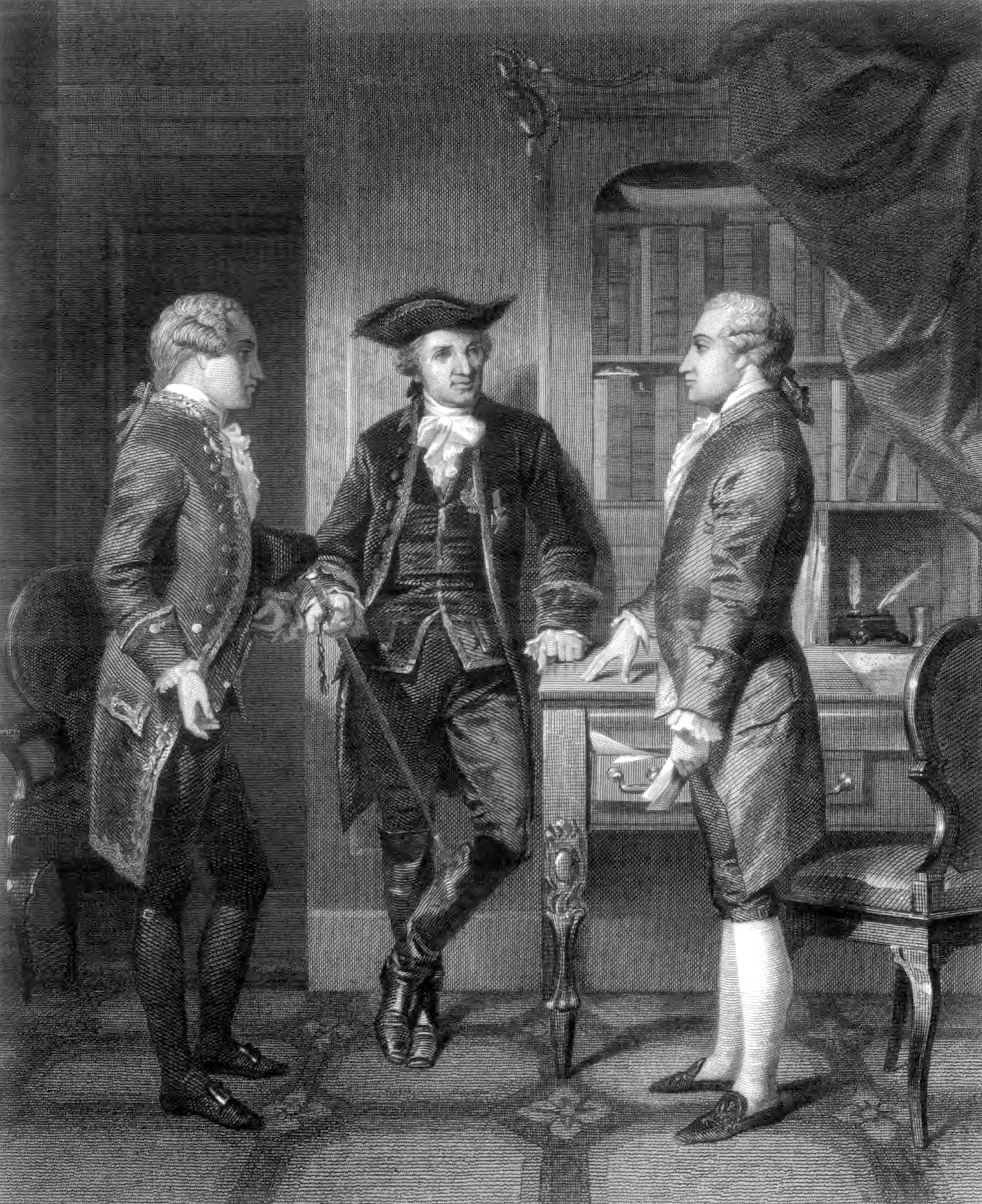 Baron De Kalb introducing Lafayette to Silas Deane