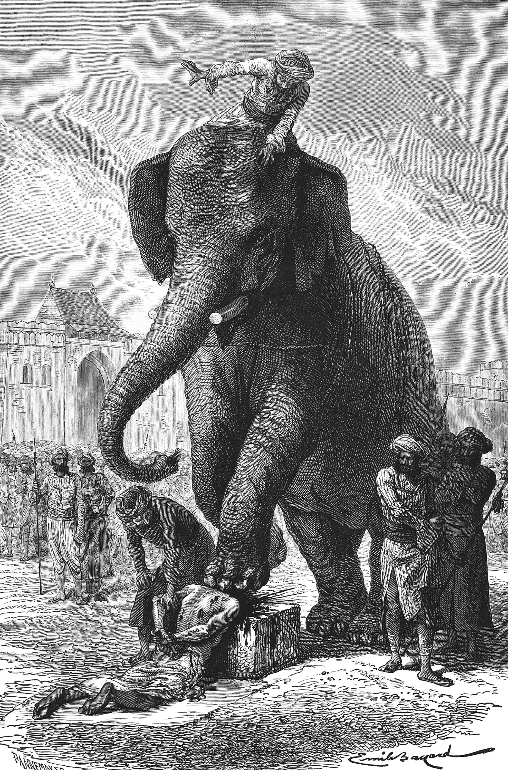 Criminal executed by an elephant, at Baroda