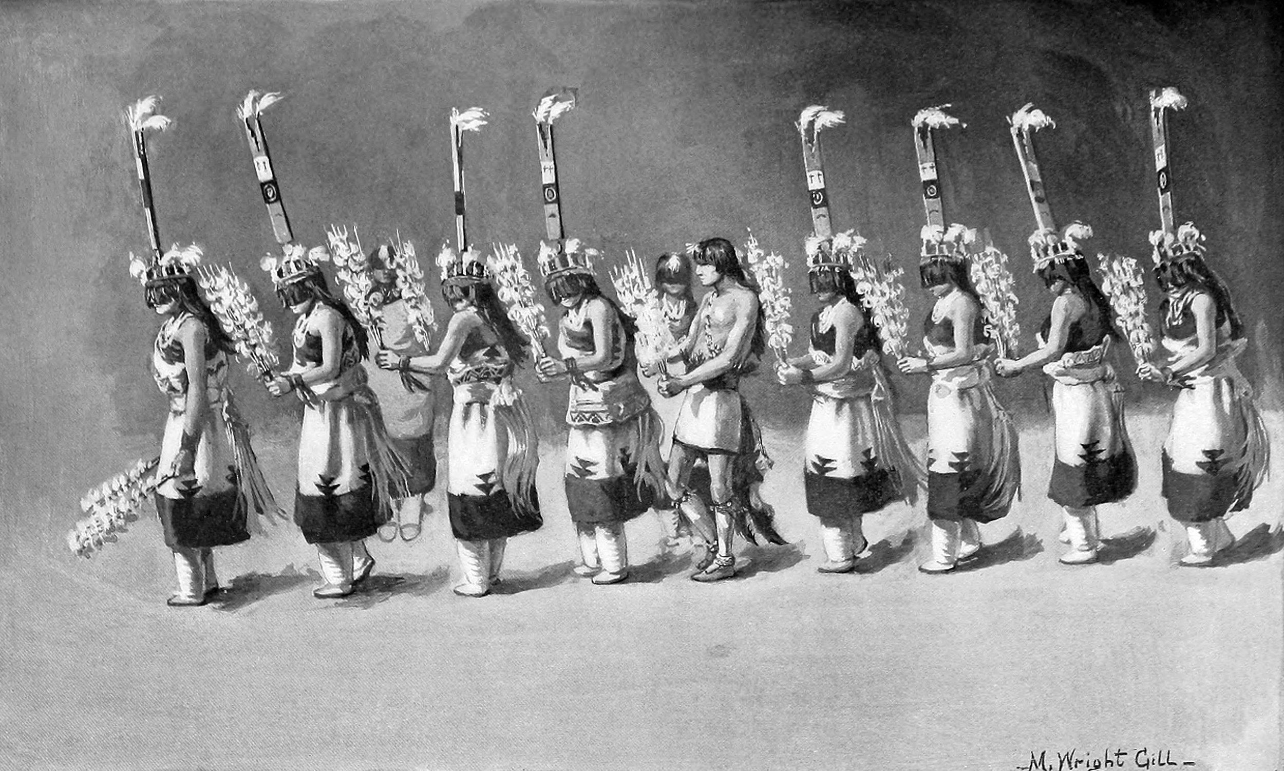 Hla'Hewe, personators of the Corn Maidens dancing in plaza