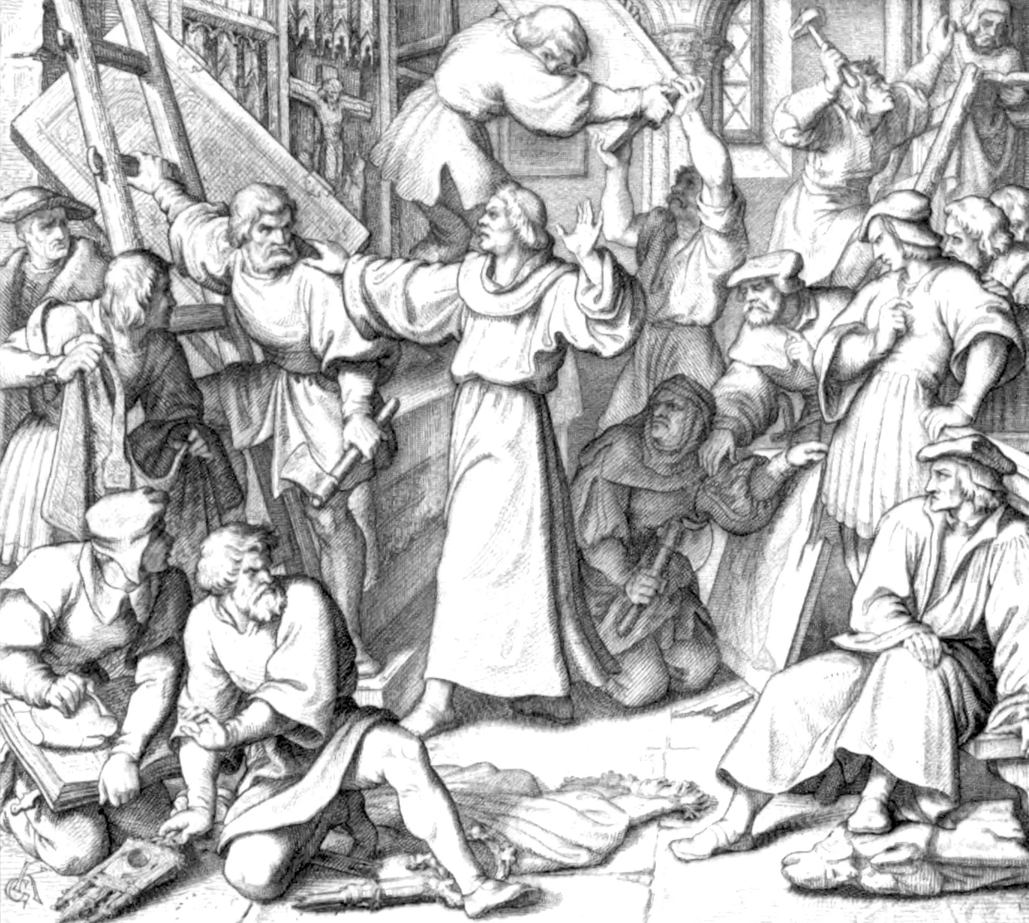 Luther allaying the fury of the Iconoclasts, 1522