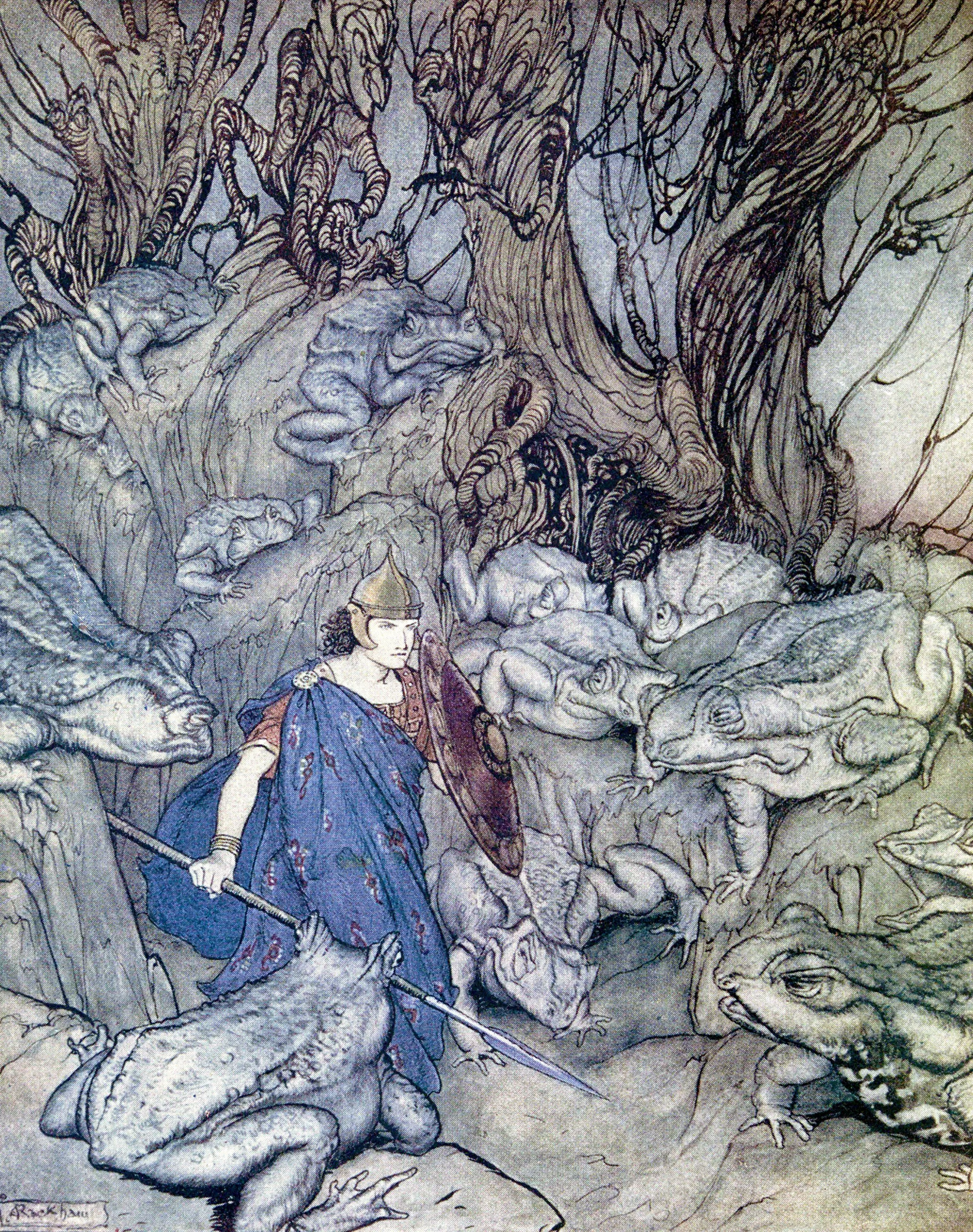 In a forked glen into which he slipped at night-fall he was surrounded by giant toads