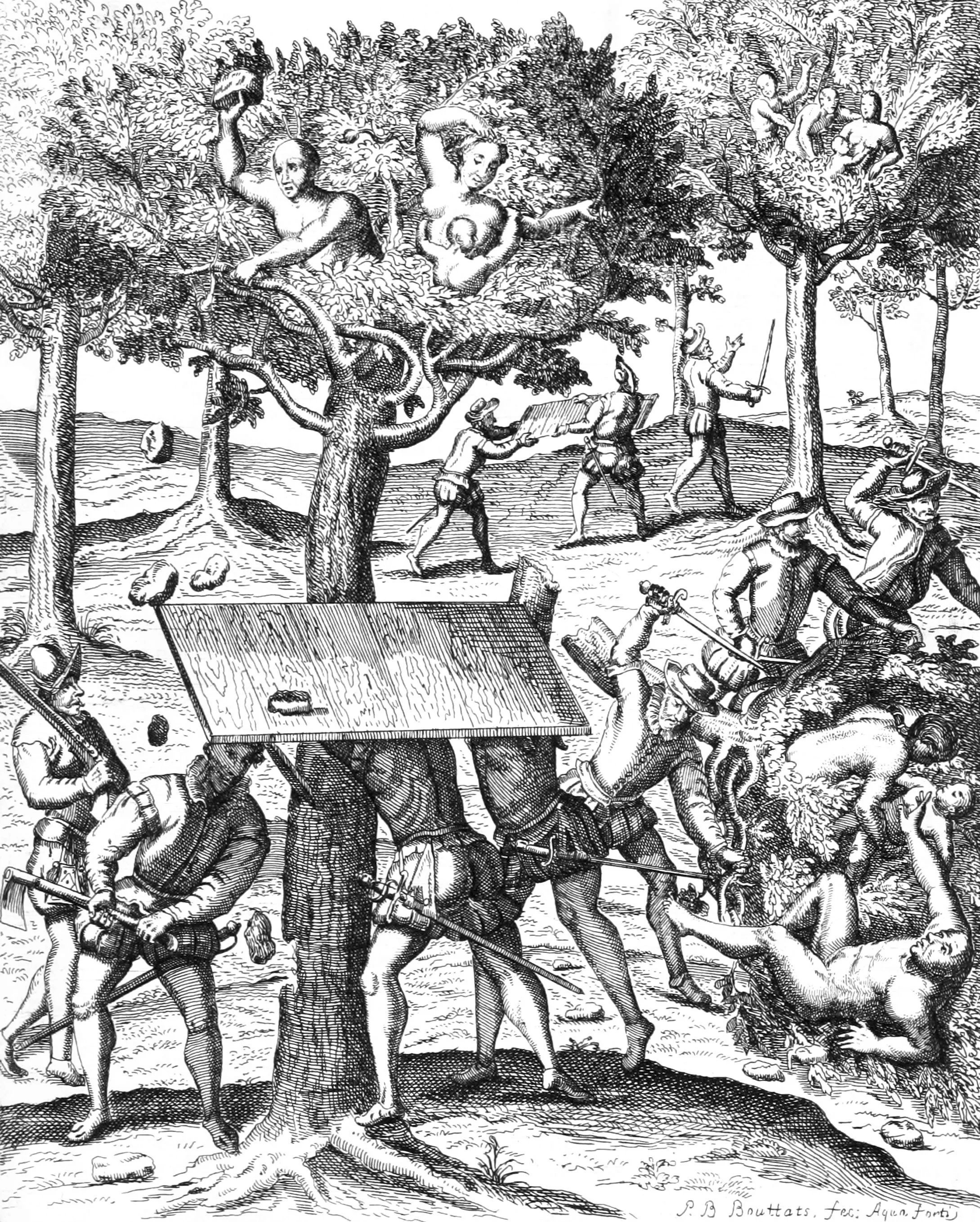 Natives, who had their houses on trees, by the lagoons, and swamps