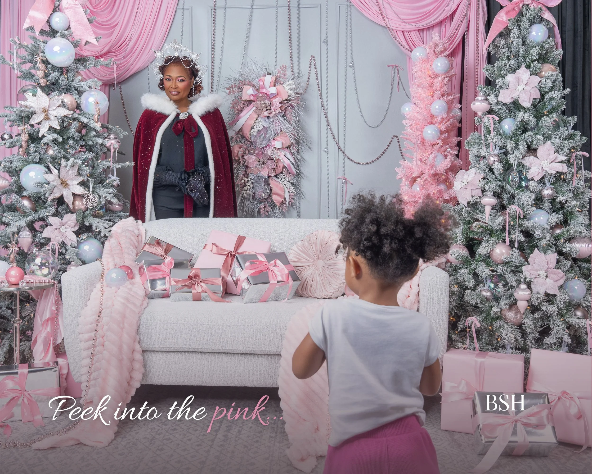 Our MUA&rsquo;s @makeupkaetee daughter came in and stole the show. 💖✨

Christmas Goes Pink has returned. End October 25th 
Schedule here: blacksantahouston.com/christmasgoespink

#christmasgoespink #blacksantahouston #pinktober #houstonphotographer 