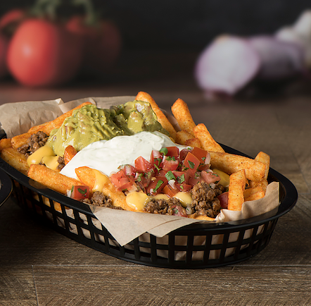 loaded fries  Everything you love about nachos stacked onto seasoned crunchy hot fries. Perfect for sharing with your mates... or keeping all to yourself.