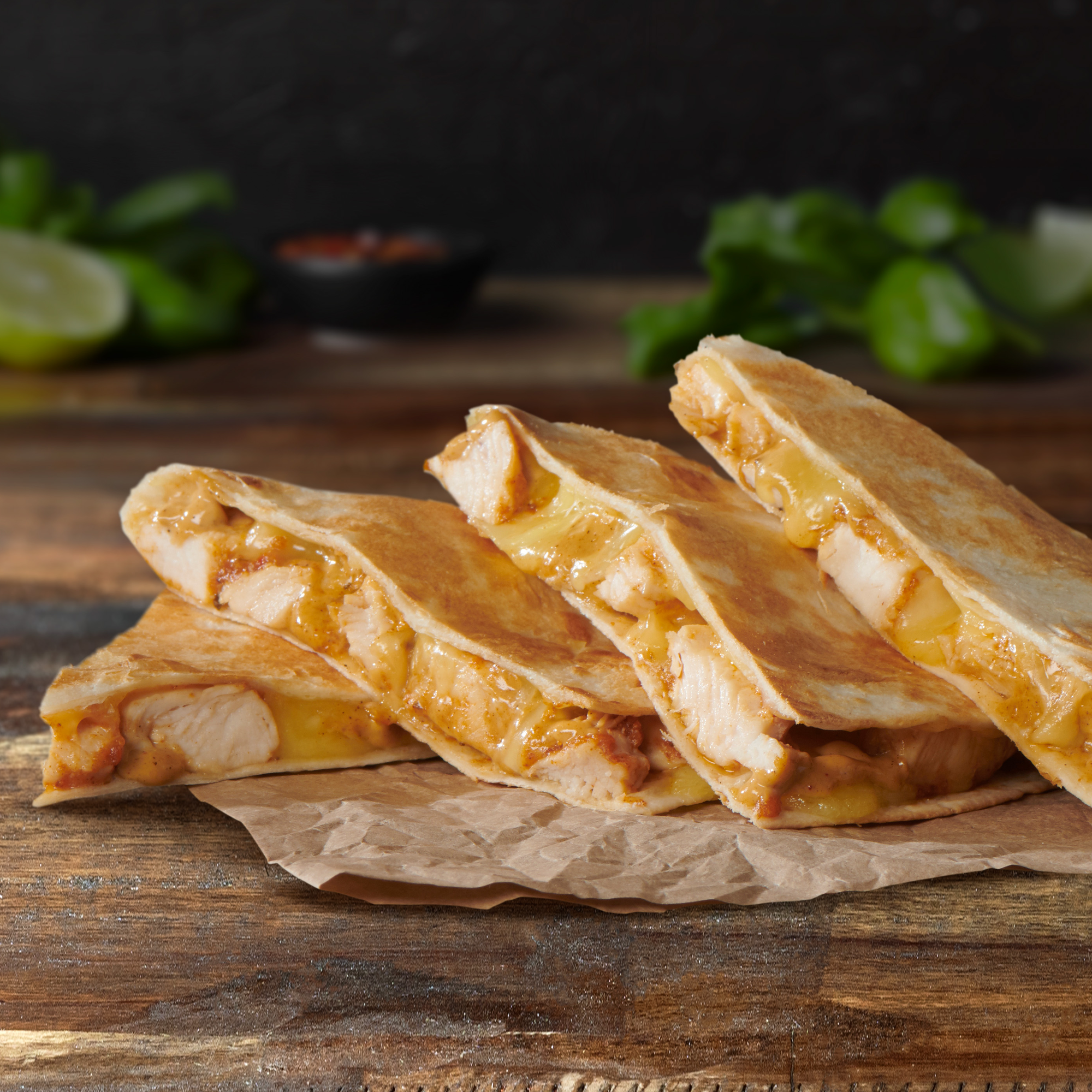 CHICKEN Quesadilla  Chicken Quesadilla may be a simple easy going staple, but it is anything but basic. It is a soft tortilla filled with grilled chicken, lots of cheese and creamy jalapeno sauce. All grilled to perfection.