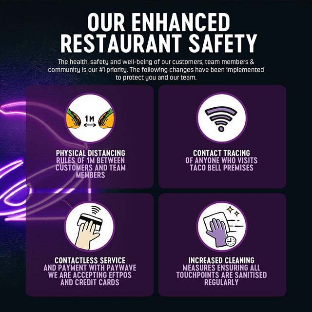 Here&rsquo;s how we&rsquo;re maintaining safe service at Taco Bell&hellip;
Wanna know even more? Head to our website at www.tacobell.co.nz/ to find out more.